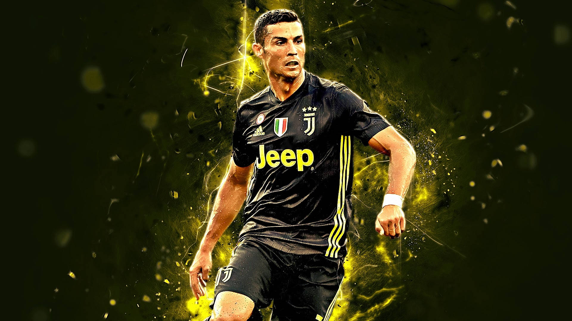 Download Cr7 HD Glowing In Yellow Wallpaper