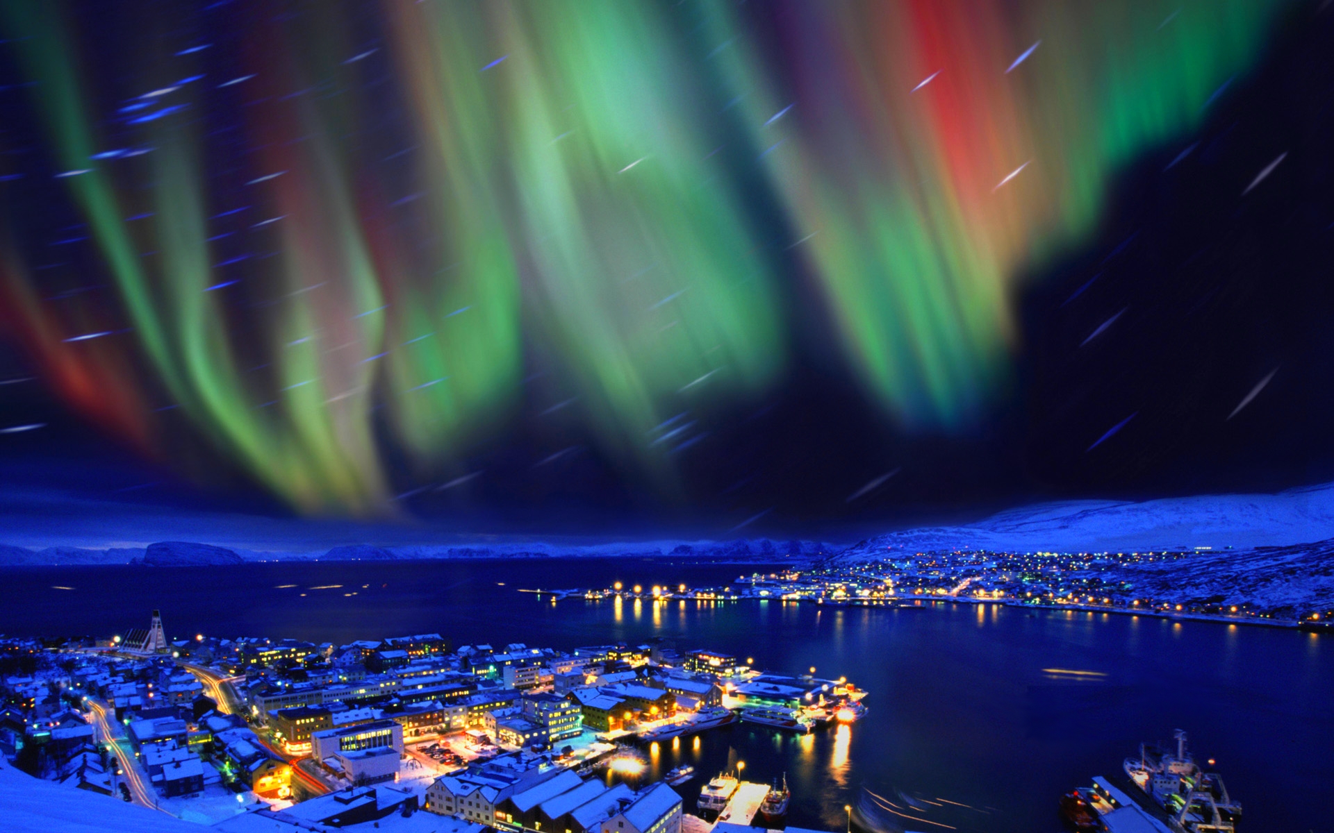 aurora, Borealis, Hammerfest, Norway, Cities, Sky, Northern, Lights, Nights, Stars Wallpaper HD / Desktop and Mobile Background