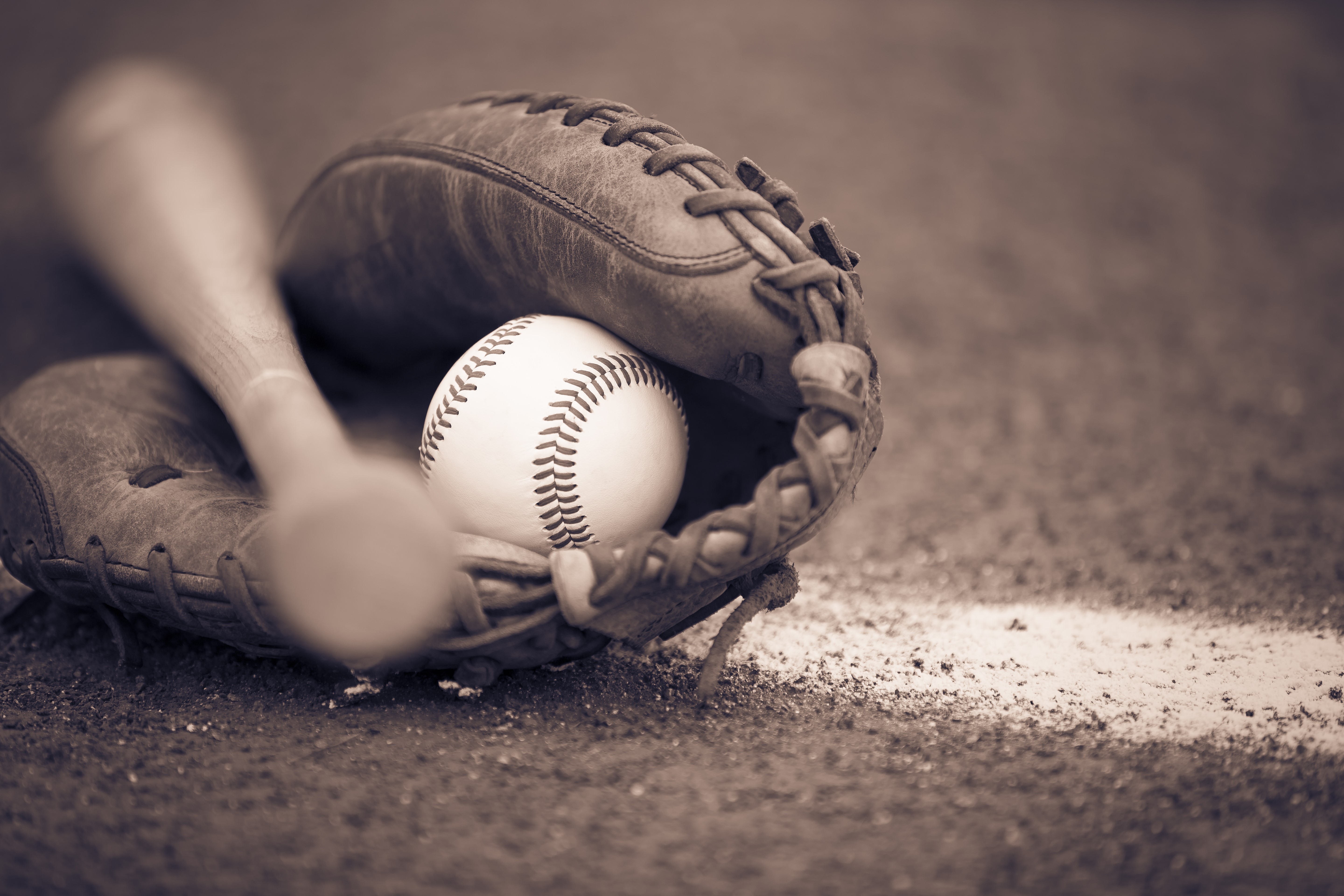 4K, 5K, Ball, Baseball bat, Glove Gallery HD Wallpaper