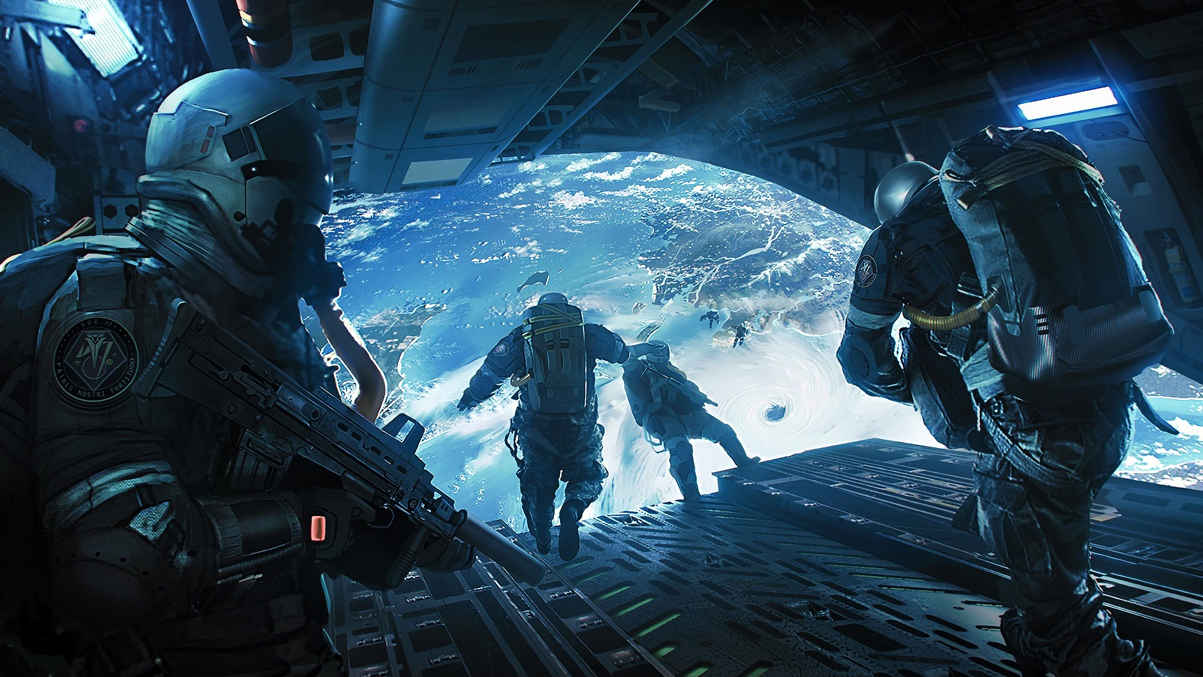 Sci Fi Soldier Skydiving 4K Wallpaper