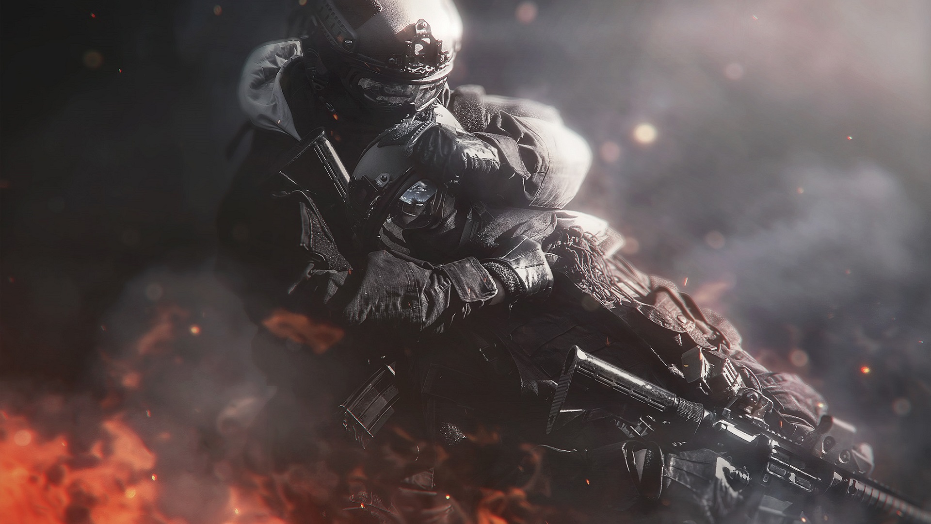 1920x1080 Fire, Soldier, Sci Fi, Military wallpaper JPG