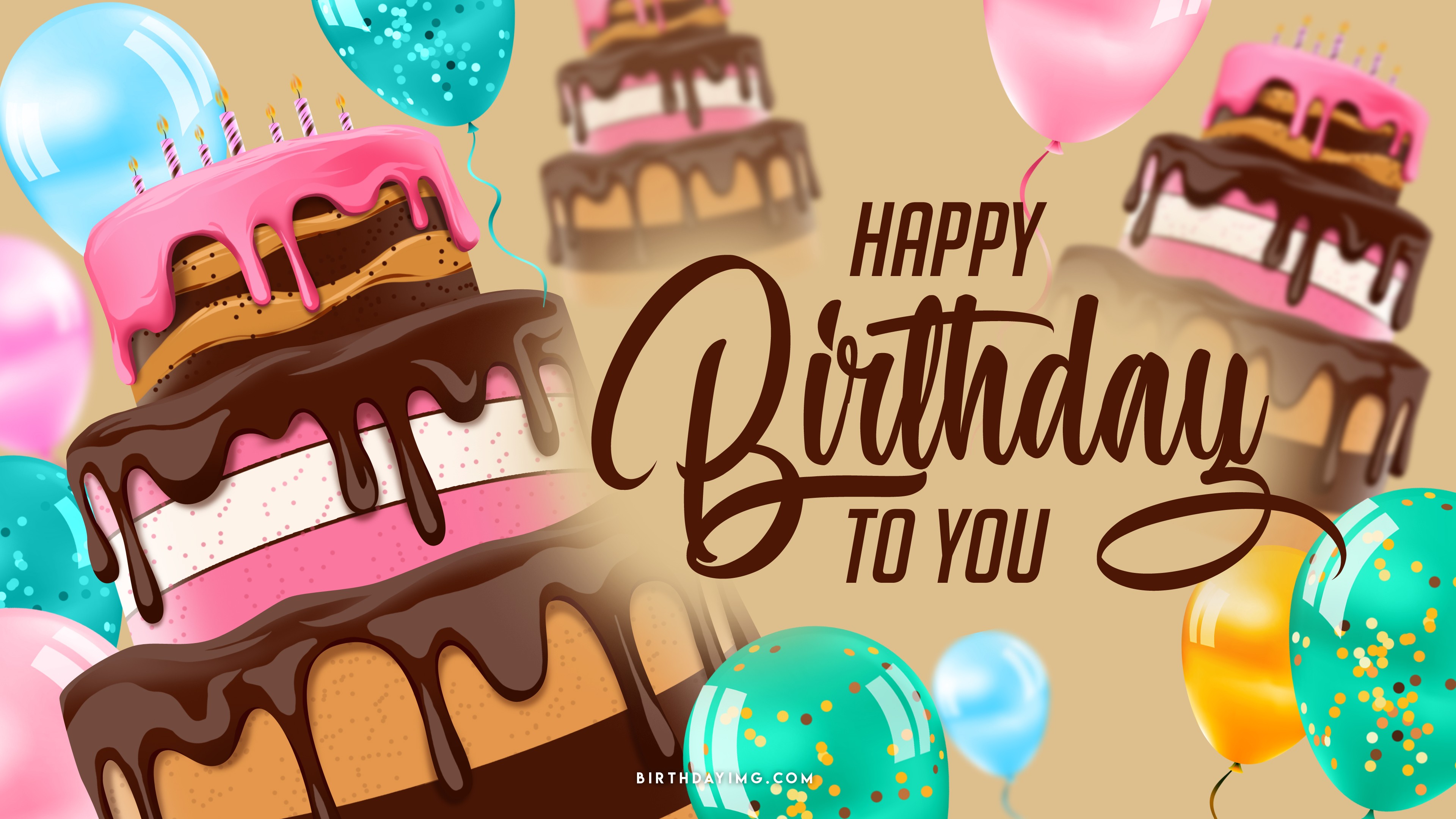 Free Happy Birthday Wallpaper with Cake and Balloons