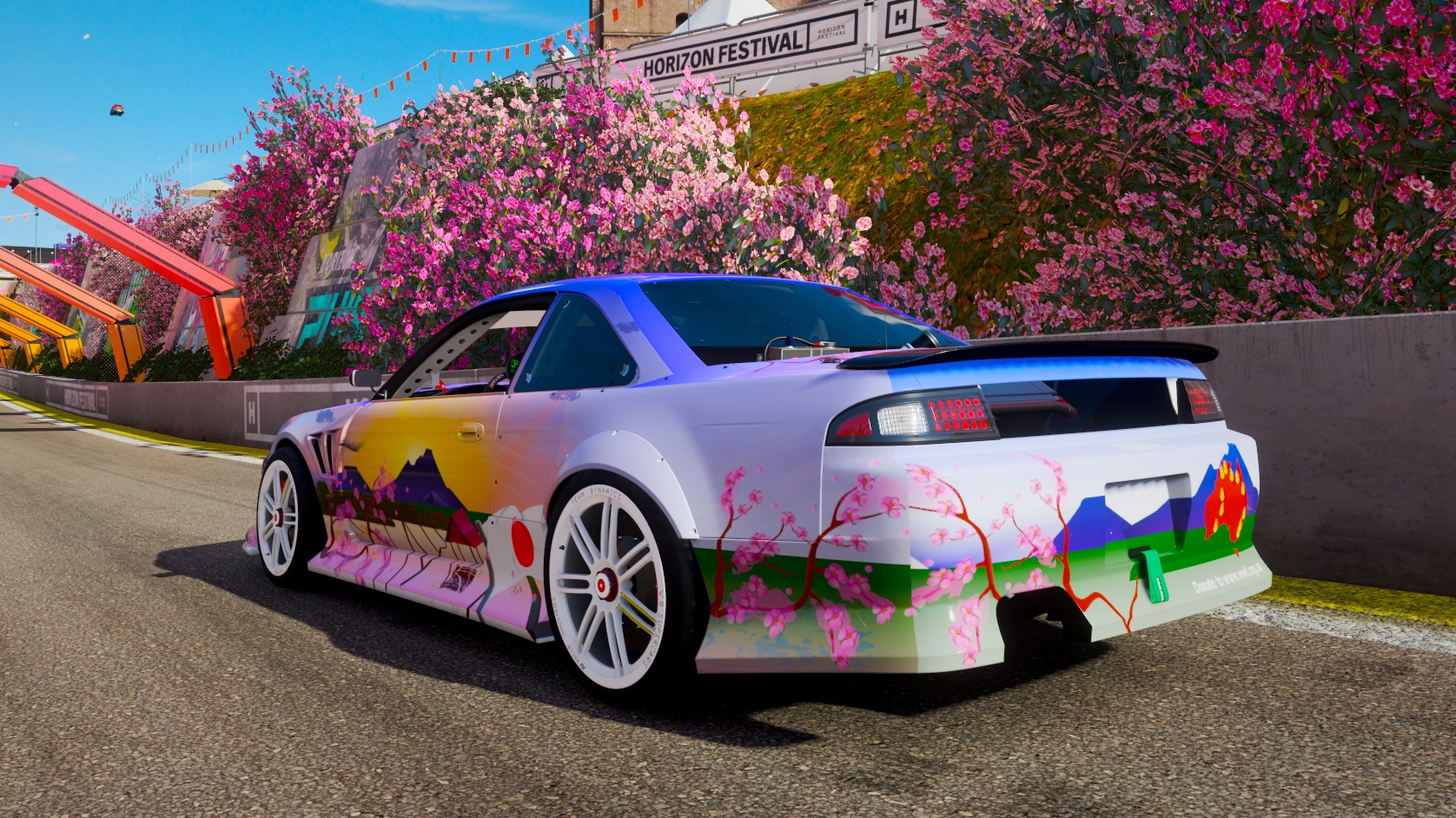 Wallpaper, Japan, Video Game Art, Nissan 240SX, Drifting, formular drift, cherry blossom, mountain pass 1676x942