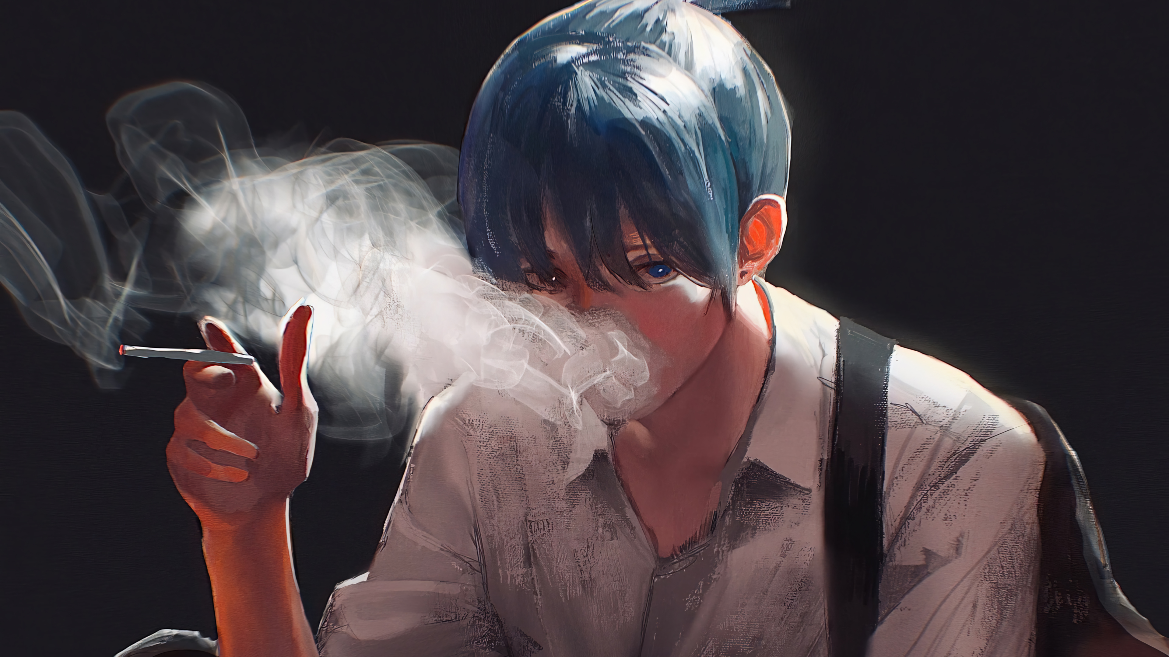 AI Art Generator: Anime boy smoking in space