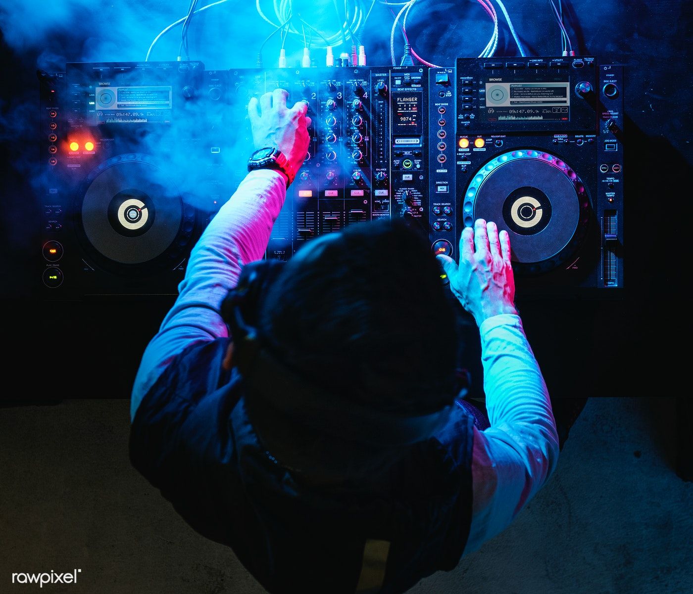 Download premium image of DJ is on a mixer station about dj, mixer, audio, buttons, and clubbing 51850. Dj photo, Dj setup, Dj