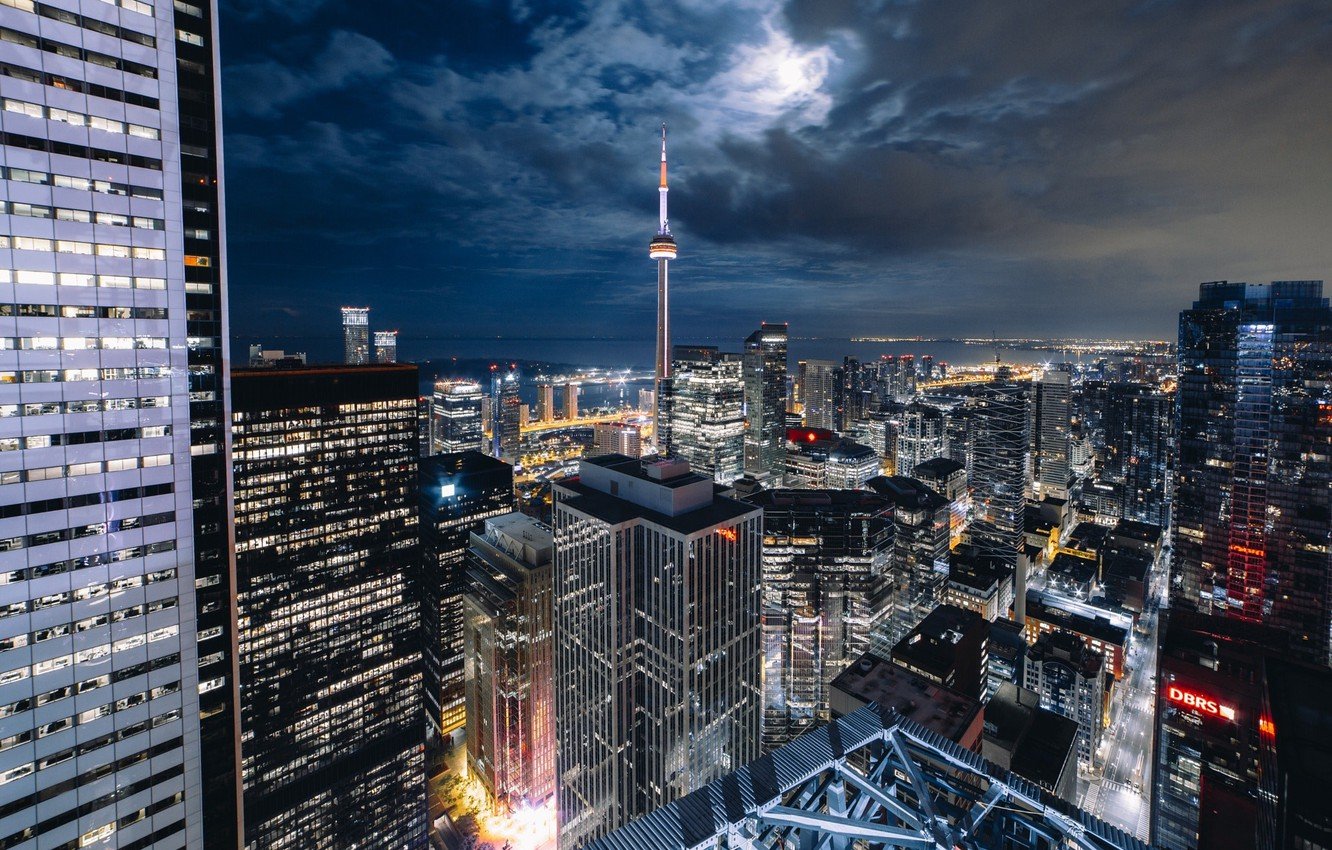 Wallpaper light, night, the city, lights, the moon, Canada, Toronto image for desktop, section город