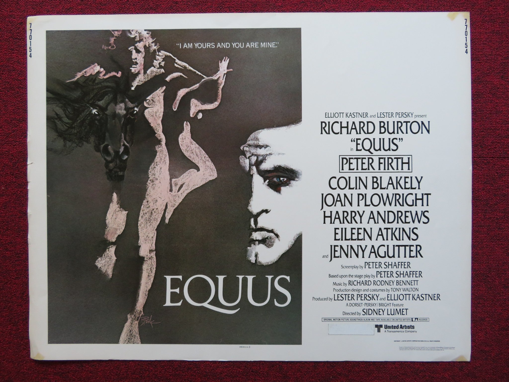 EQUUS US HALF SHEET (22x 28) POSTER RICHARD BURTON PETER FIRTH 1977