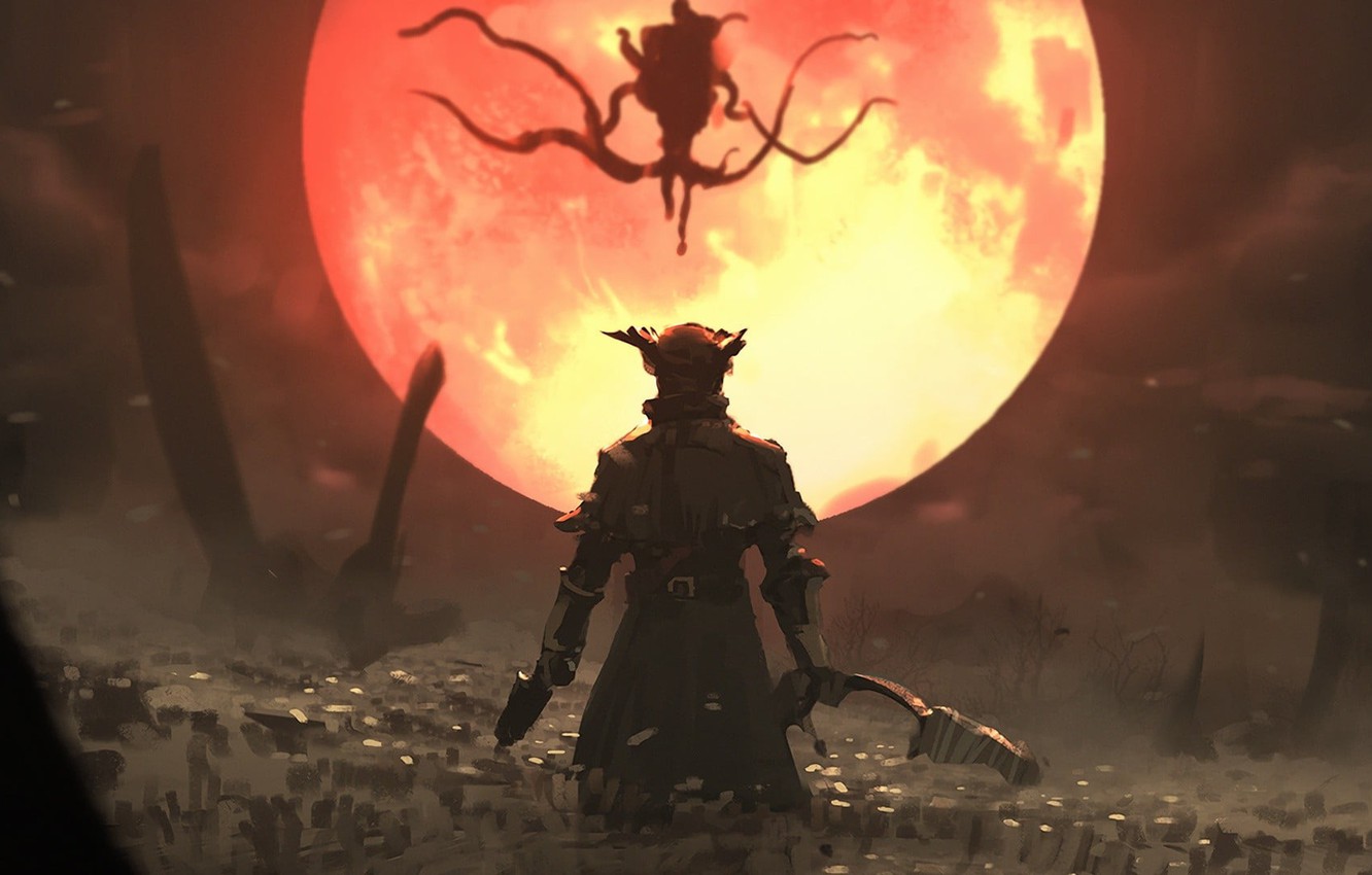 Wallpaper Red, Sony, PS4, Bloodborne, Moon Presence image for desktop, section игры