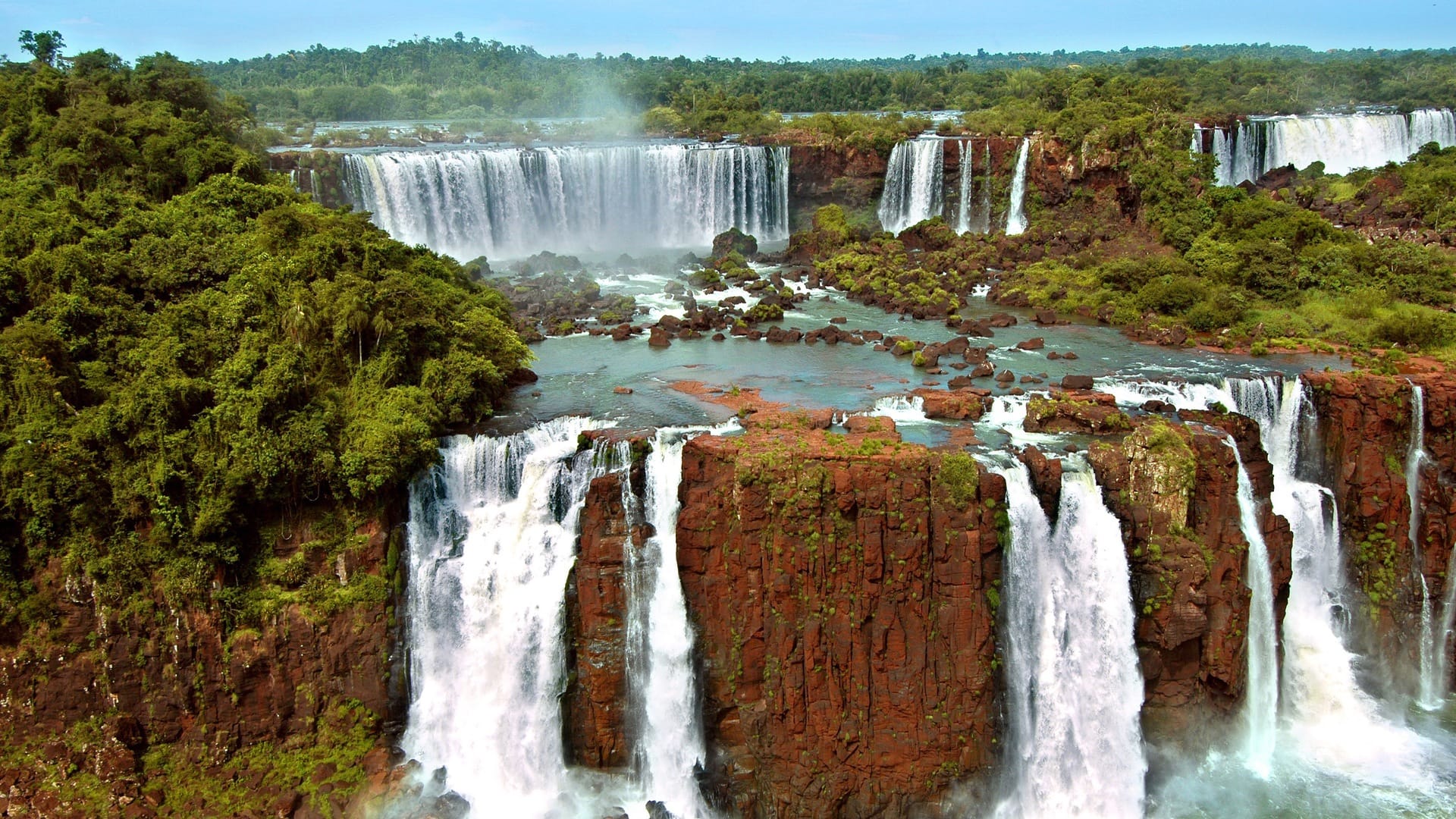 Wallpaper, nature, landscape, waterfall, Iguazu Falls, Argentina, trees, forest, jungle, rock 1920x1080