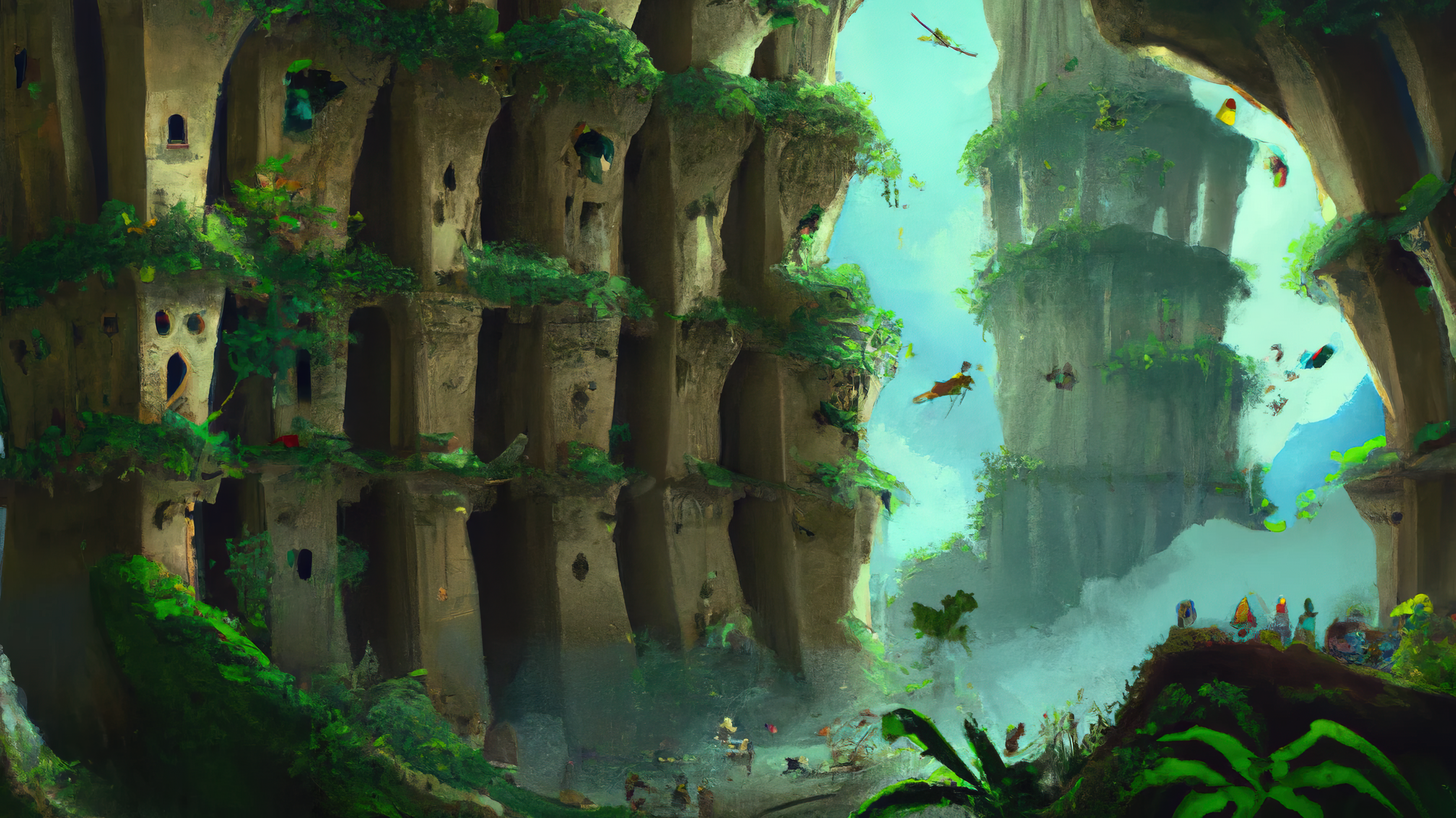 Ai Art Ai Painting Painting Fantasy Art Hanging Gardens Of Babylon Ancient City Tropical Wallpaper:3840x2160