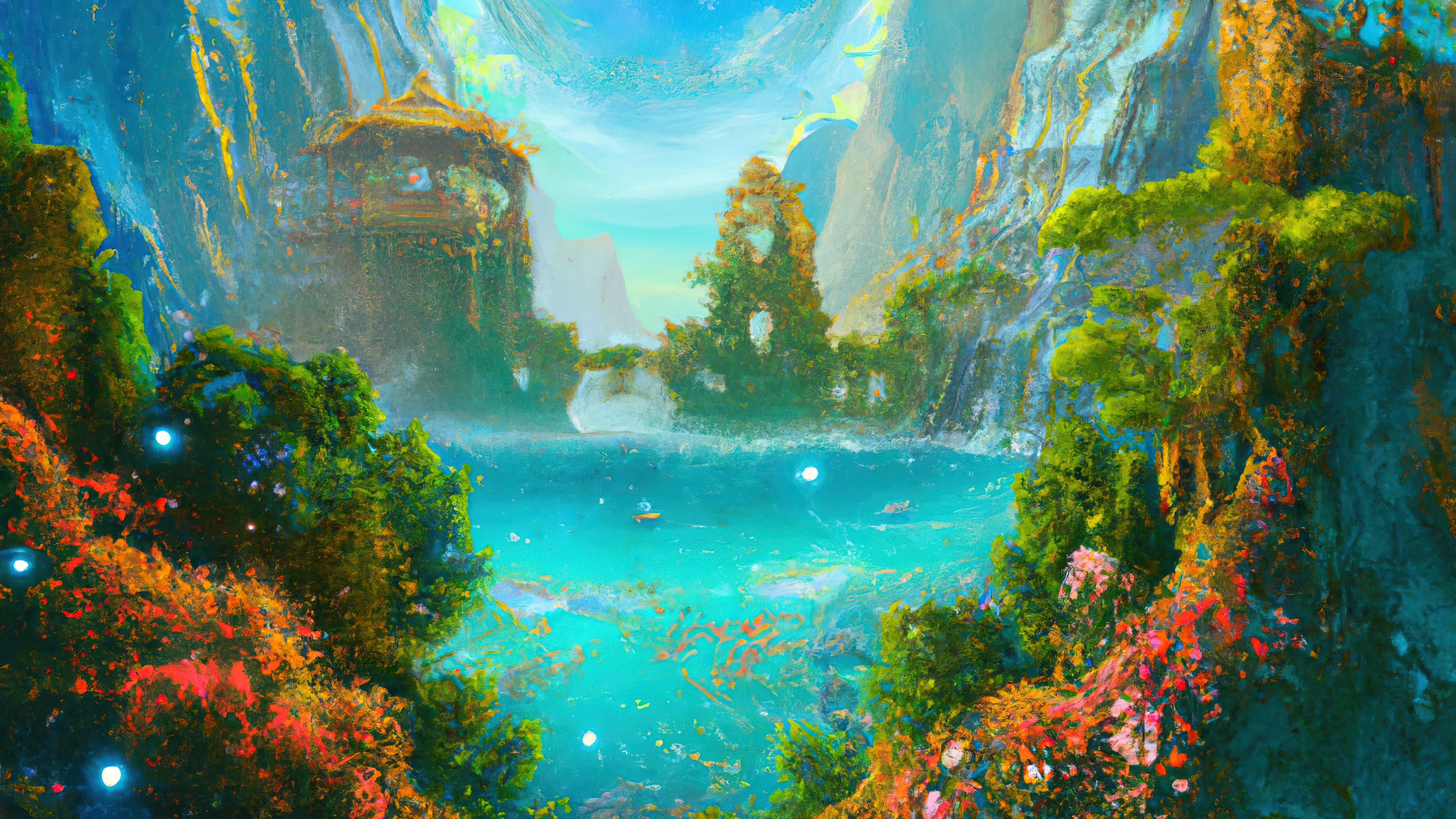 Ai Art Ai Painting Painting Fantasy Art Hanging Gardens Of Babylon Ancient City Tropical Ruins Garde Wallpaper:3840x2160