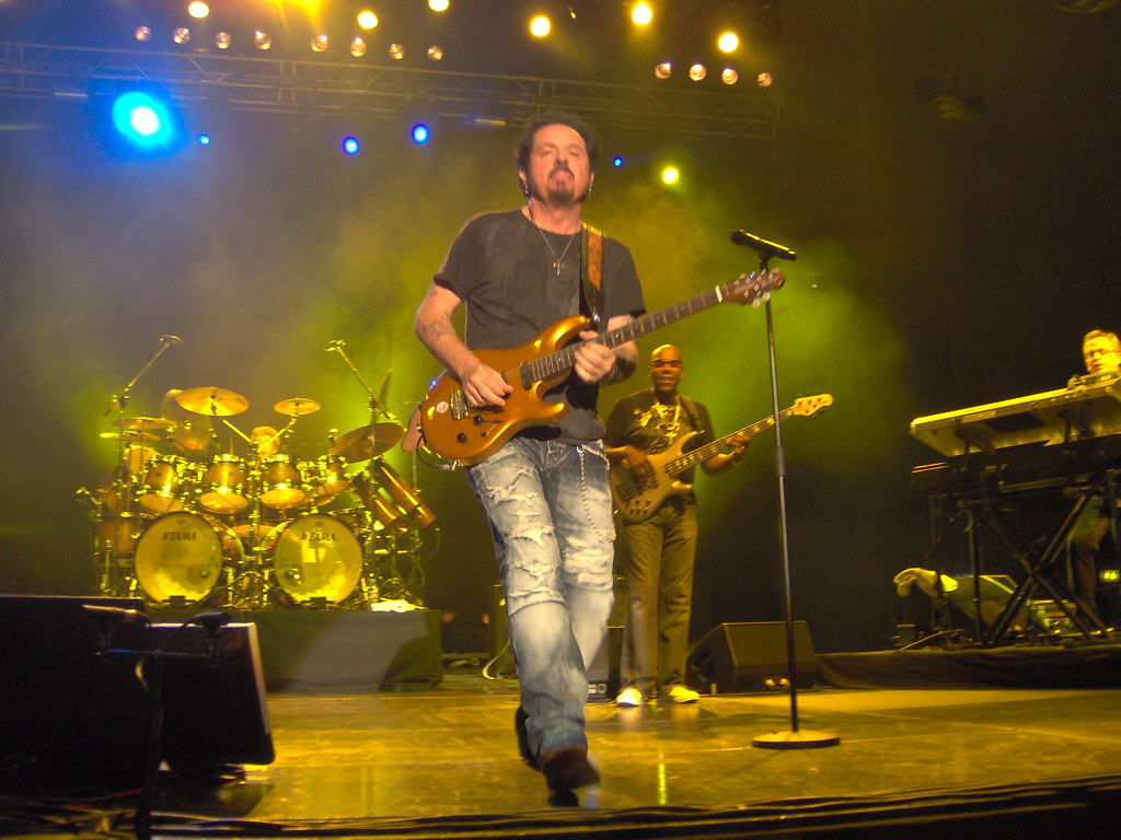 TOTO. Left to right: Simon Phillips (drums), Steve Lukather