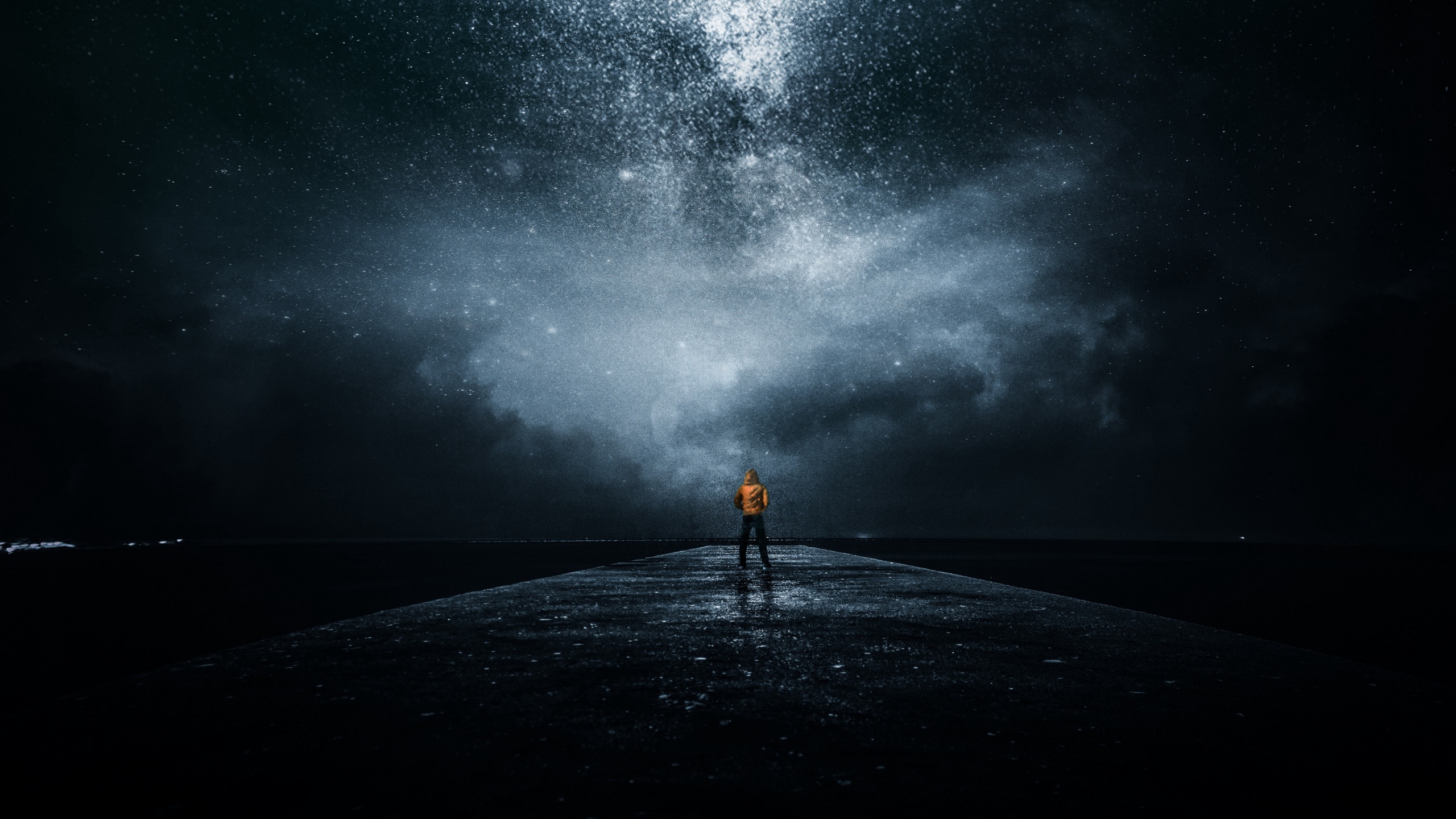 Wallpaper 4k night sky, man, stars, milky way 4k Wallpaper