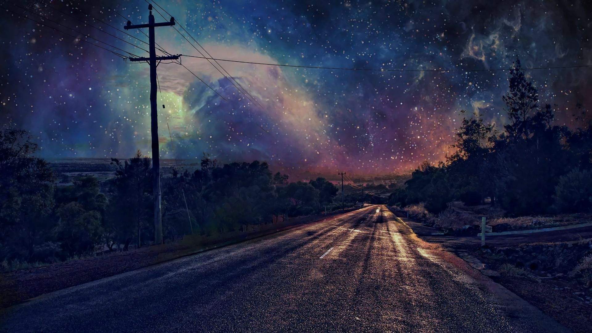 HD desktop wallpaper: Sky, Night, Road, Starry Sky, Man Made download free picture