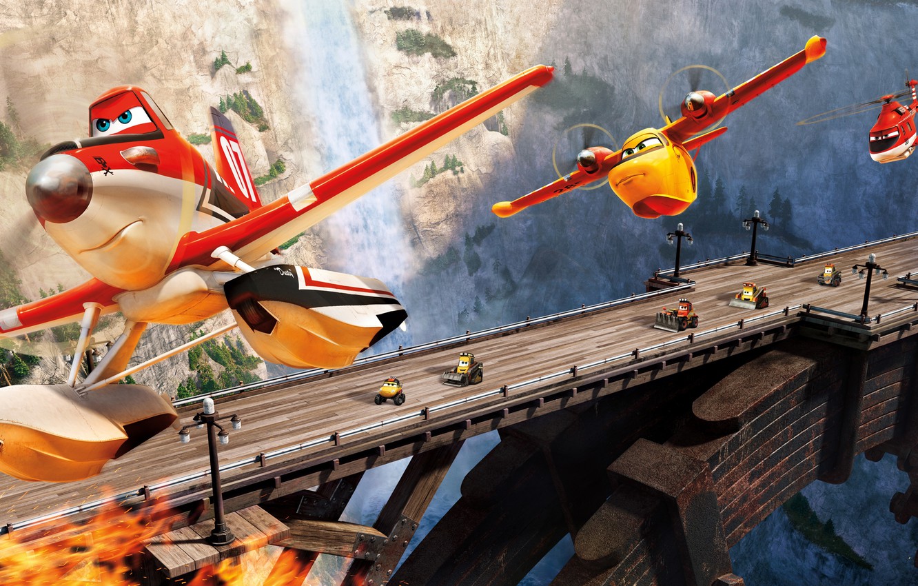 Wallpaper machine, bridge, cartoon, planes of spasateli, PLANES FIRE & RESCUE image for desktop, section фильмы