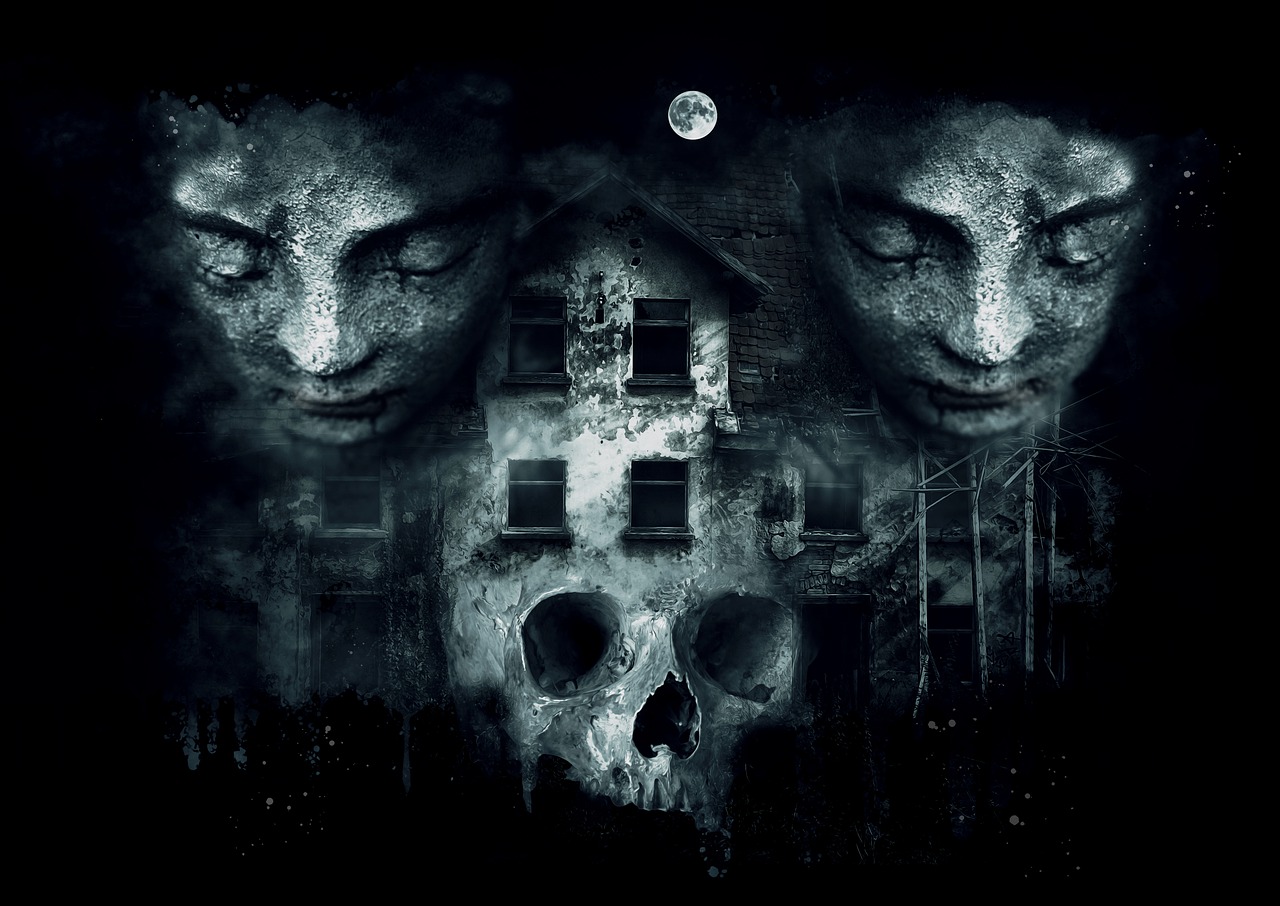 Download free photo of Fantasy, dark, gothic, horror, house skull