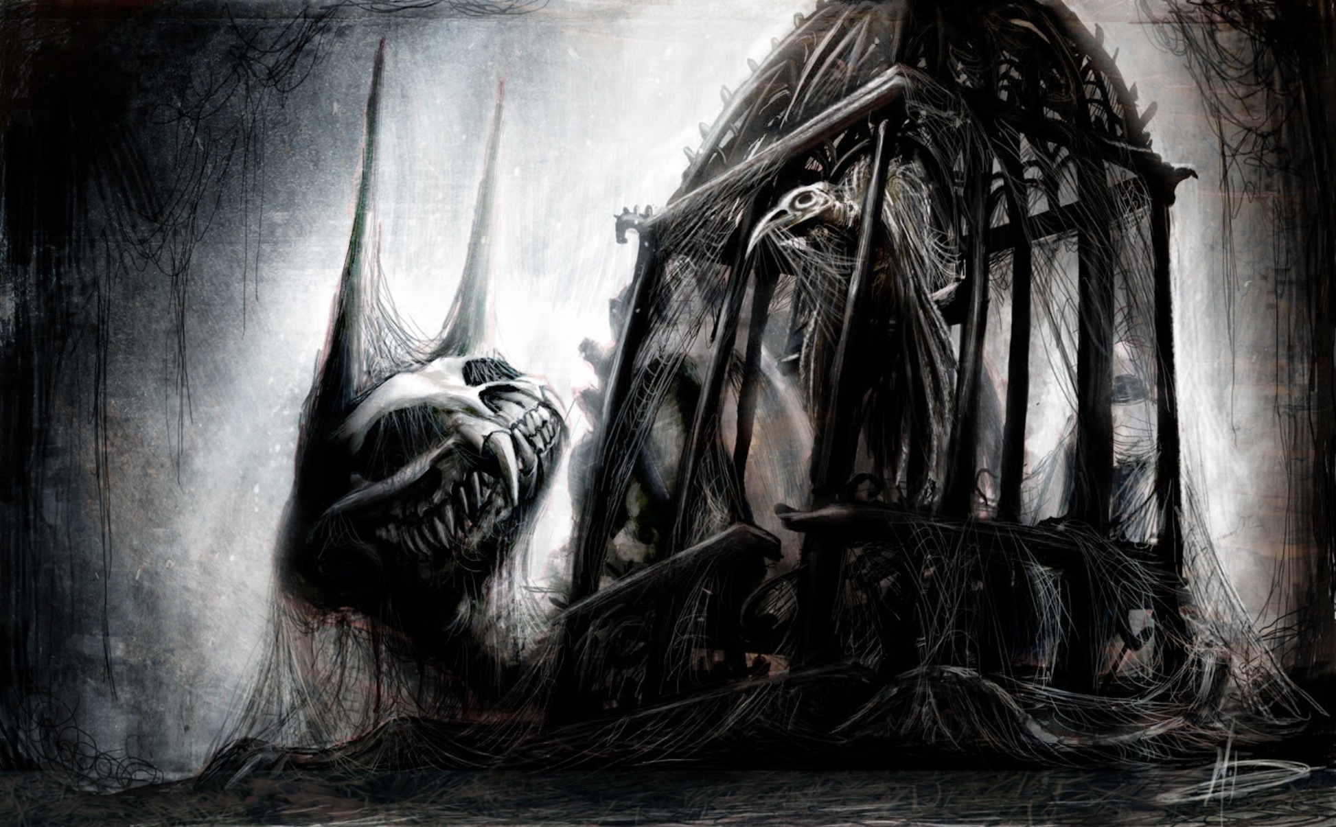 skull, monster, skeleton, gothic, art, fangs, Dark, horror Gallery HD Wallpaper
