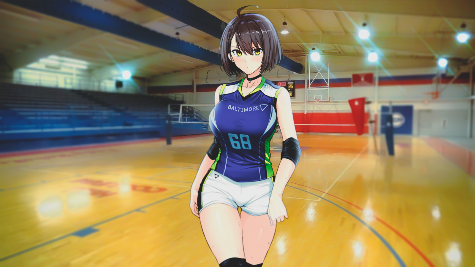 Wallpaper, anime girls, Azur Lane, Baltimore Azur Lane, volleyball player, big boobs 1920x1080