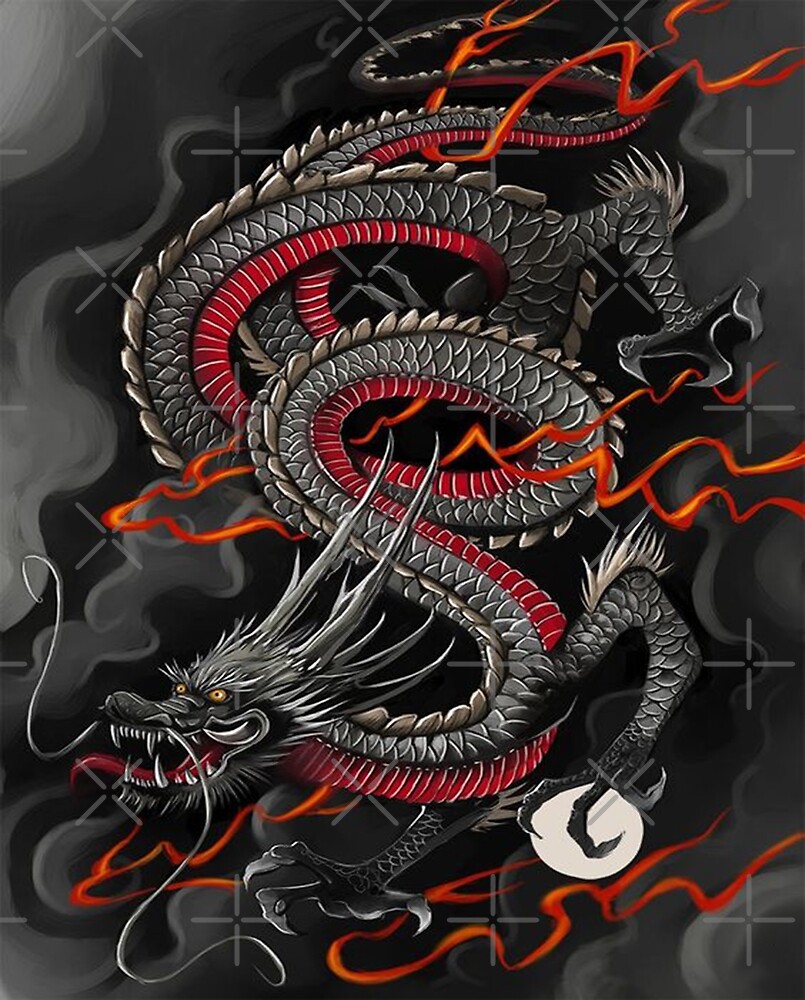 Black Grey And Red Chinese Dragon By Leen12