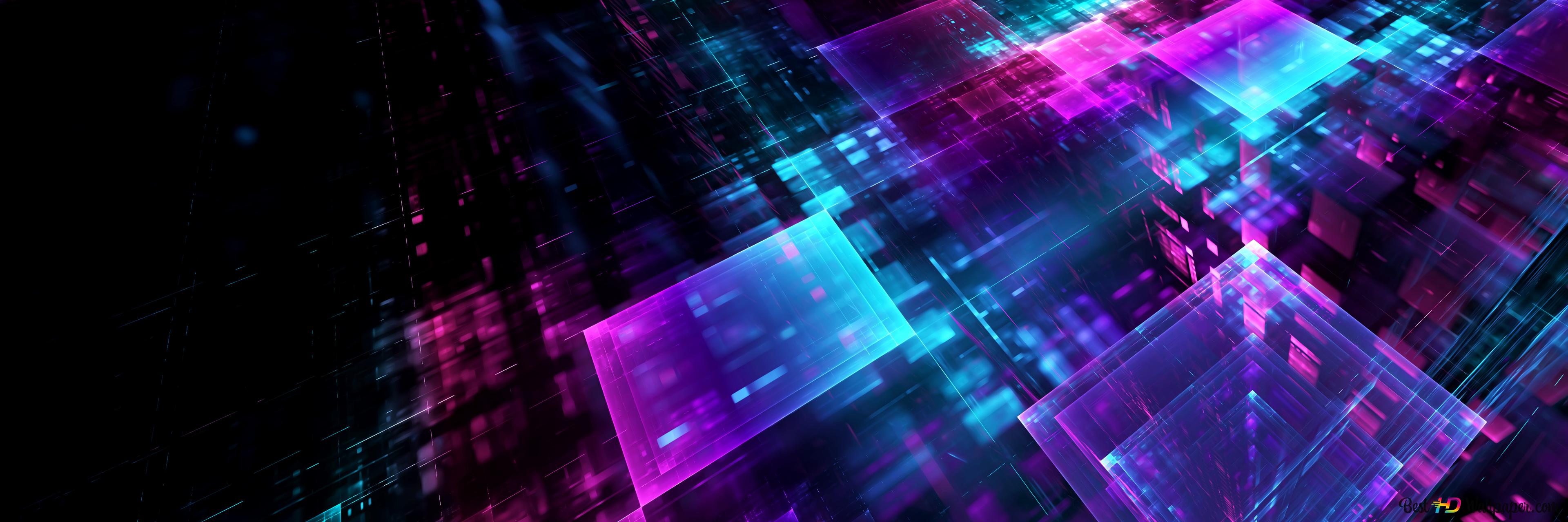 Neon lights grids 4K wallpaper download