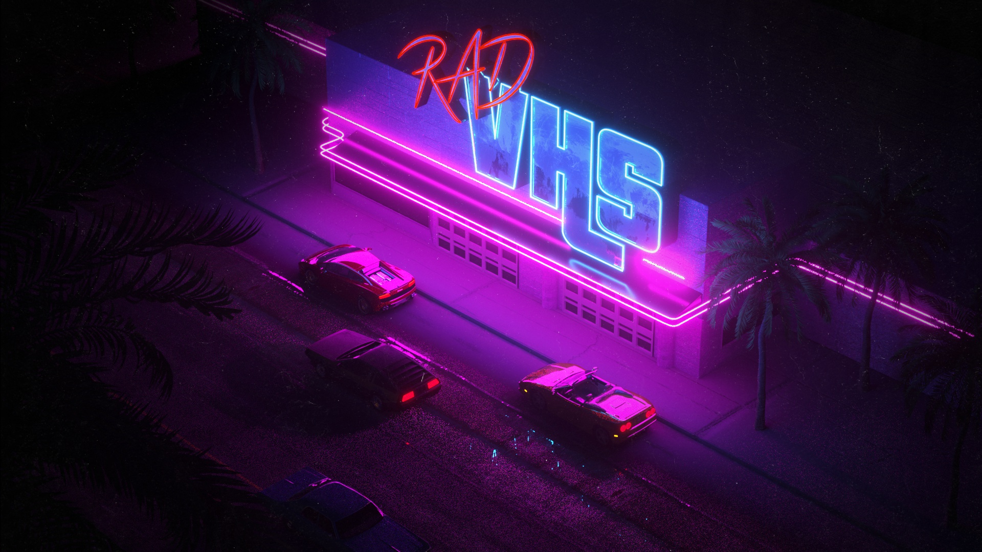 Wallpaper, neon lights, car, vehicle, digital art, street 1920x1080