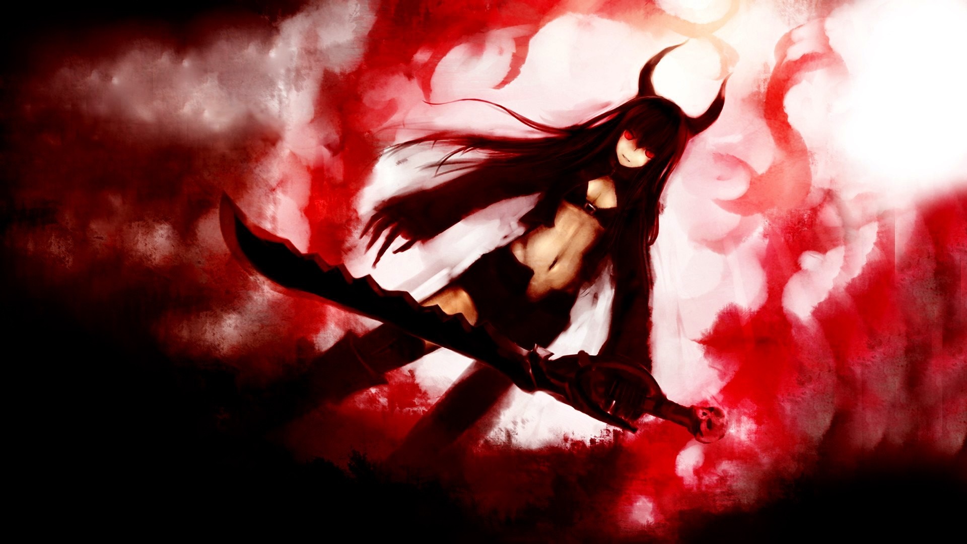 anime girls, red, Black Rock Shooter, Black Gold Saw, darkness, computer wallpaper, fictional character, geological phenomenon Gallery HD Wallpaper