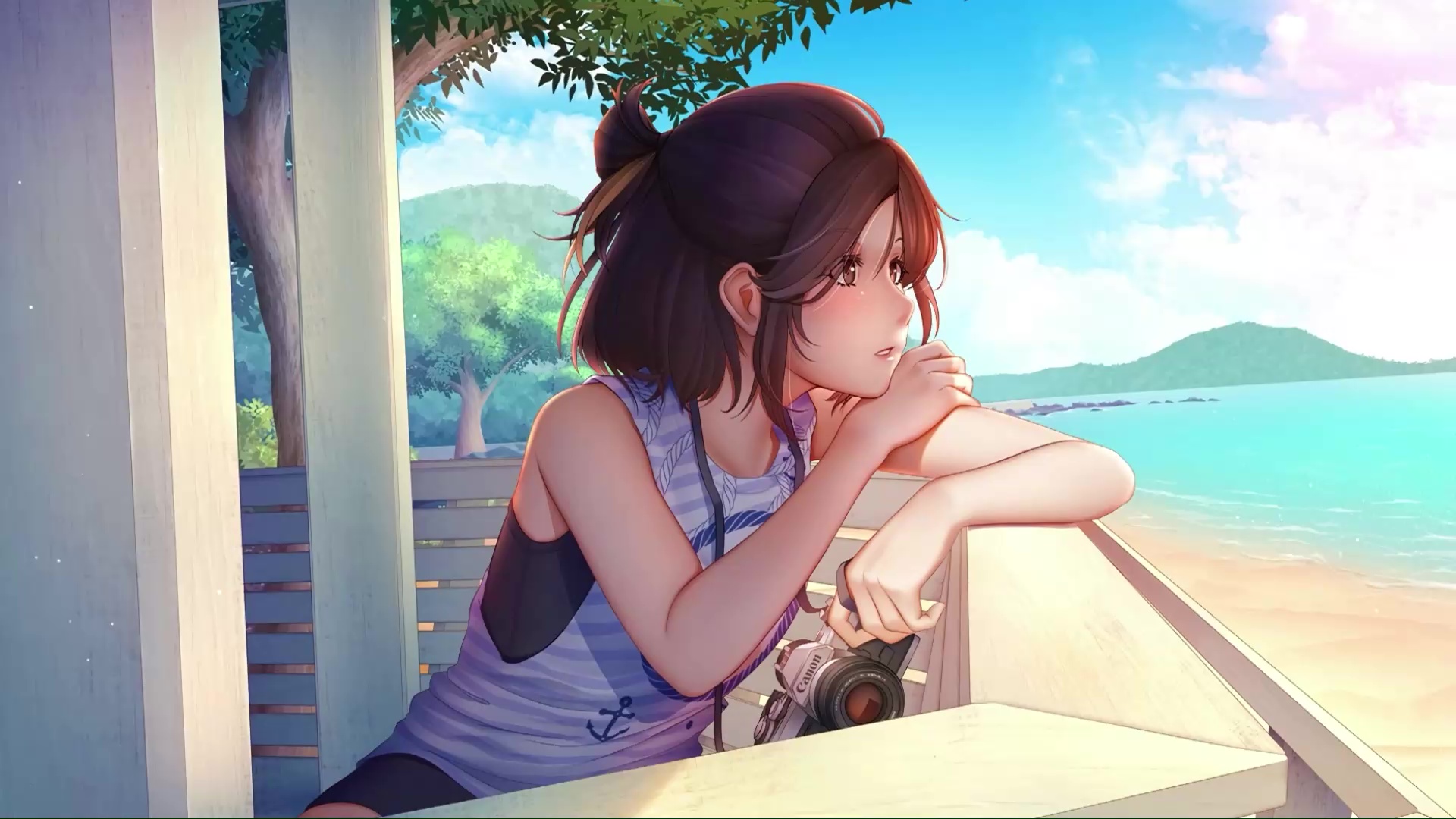 Anime Girl Looking At Beach Live