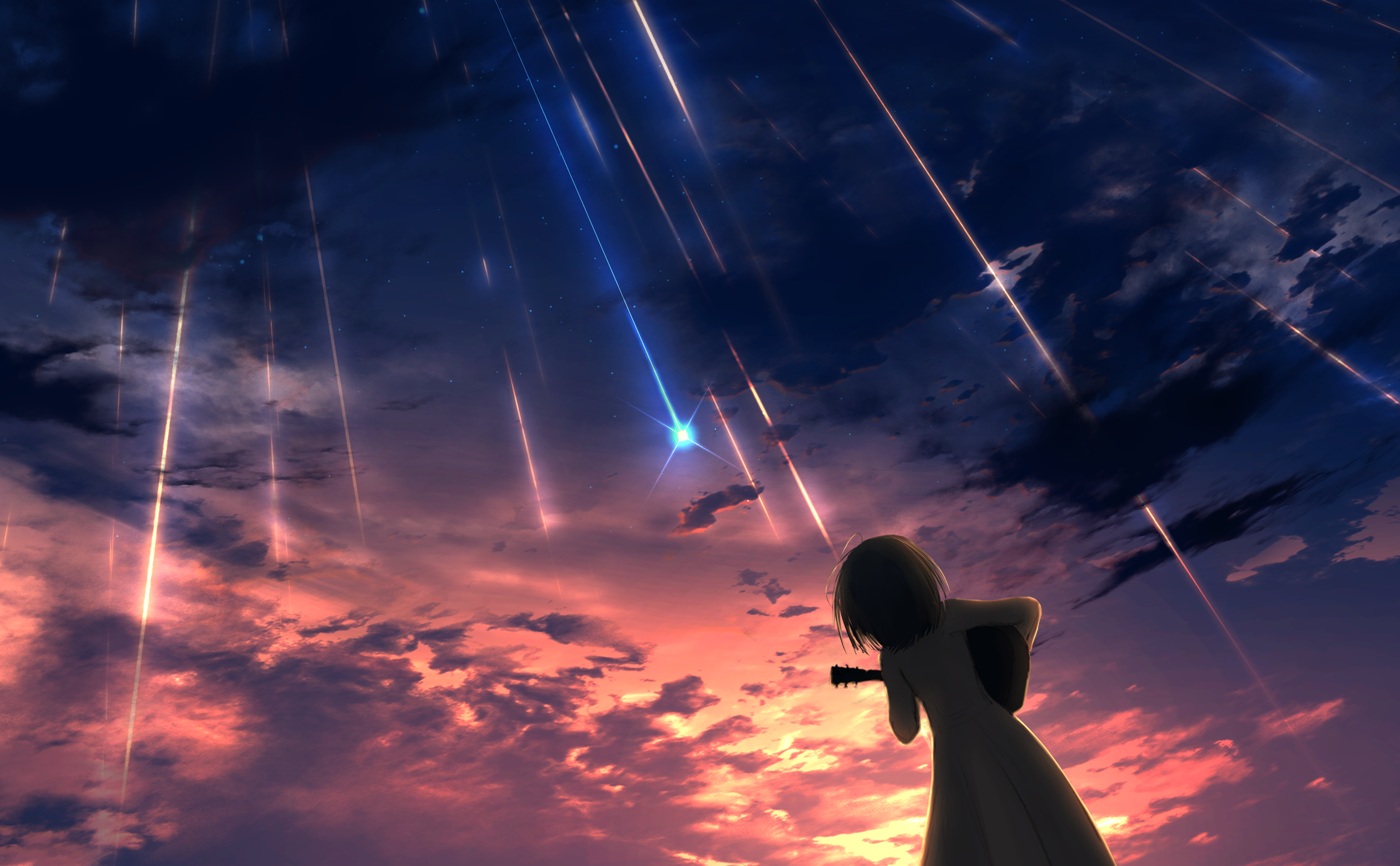 Anime Original Shooting Star Stars City Short Hair Black Hair anime starry  sky art HD wallpaper  Pxfuel