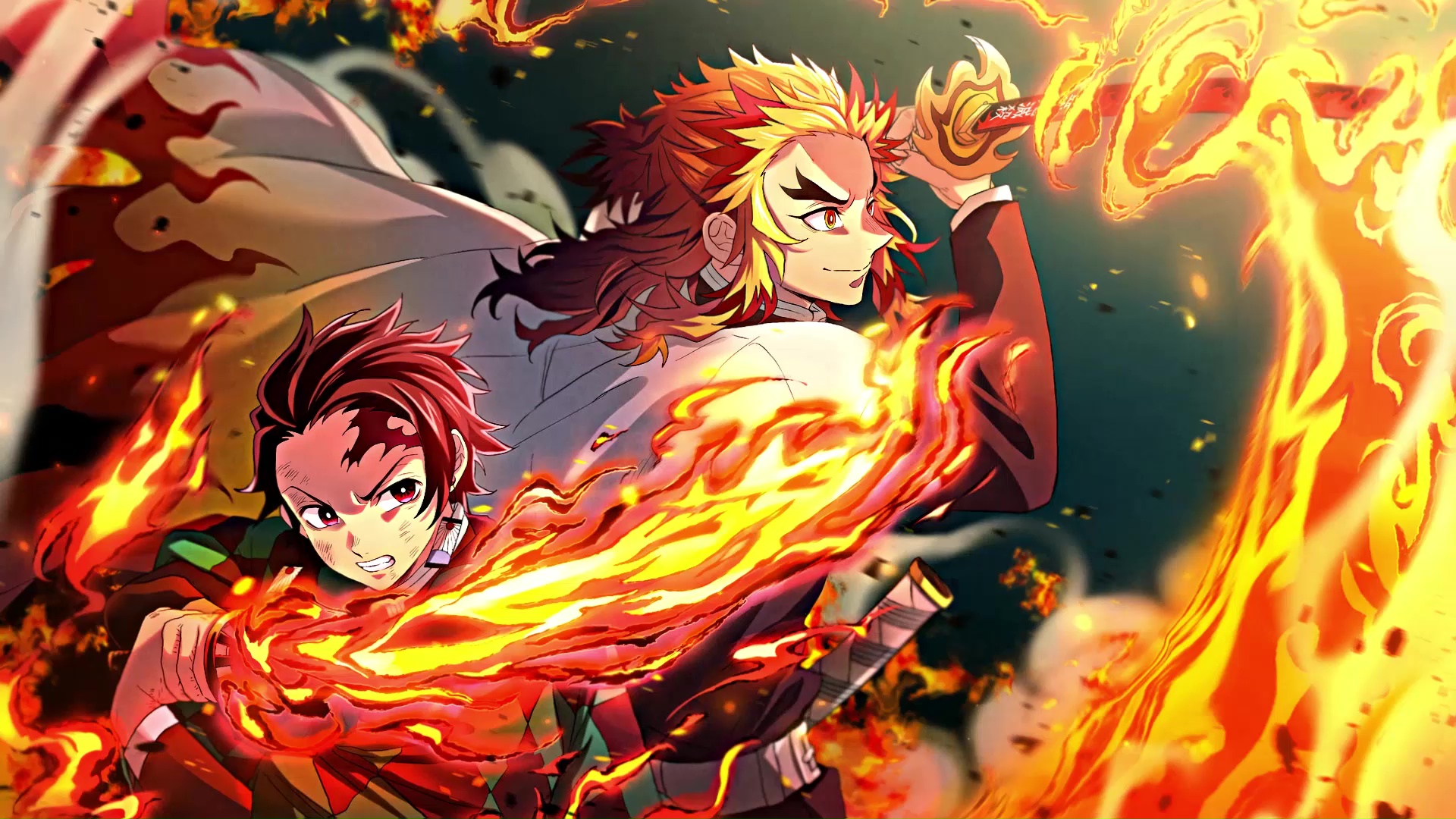 Rengoku And Tanjiro Fire Katana Kimetsu No Yaiba Live Wallpaper