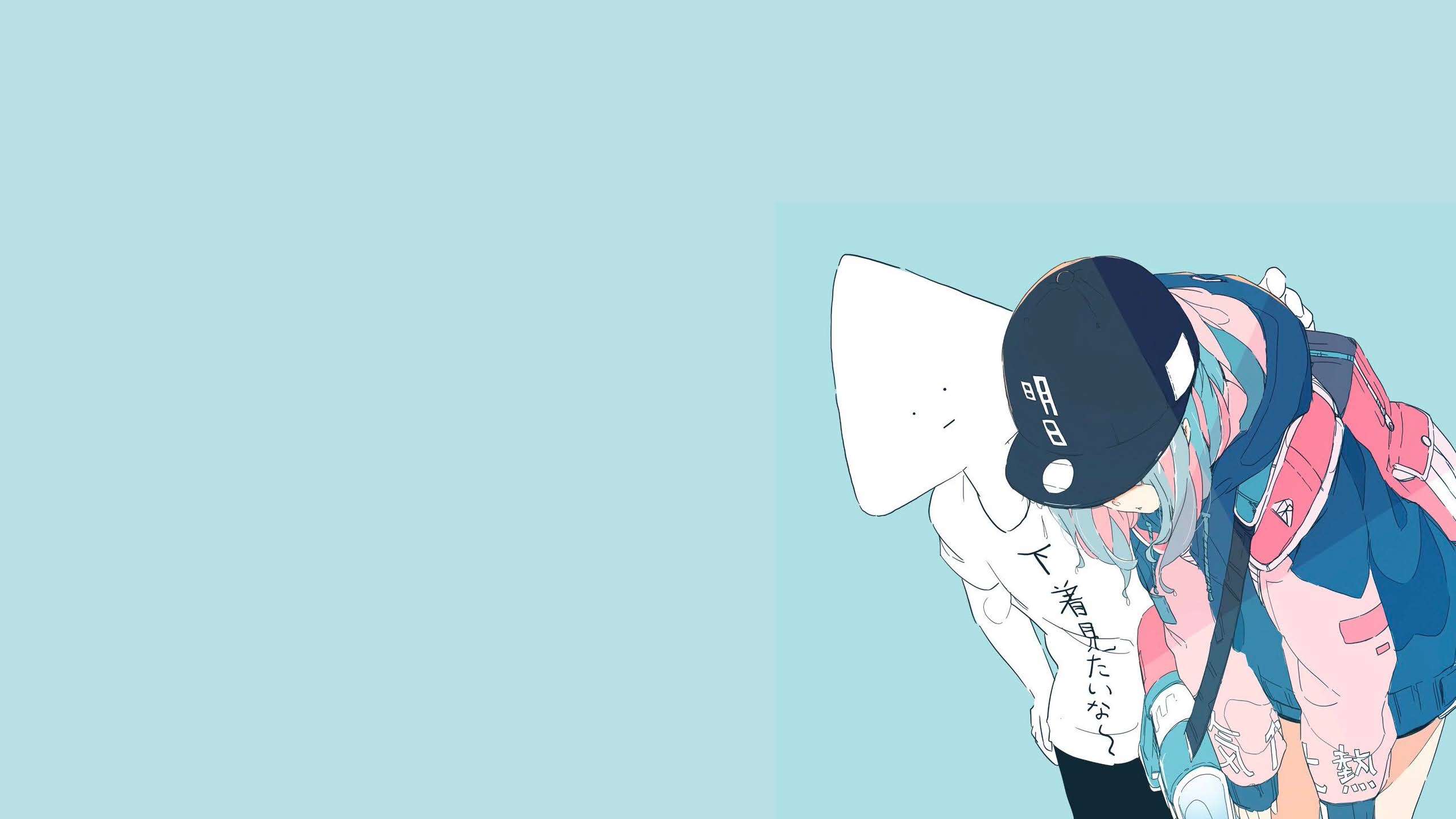 Wallpaper, anime girls, legs, Head tilt, minimalism, standing, daisukerichard 2560x1440