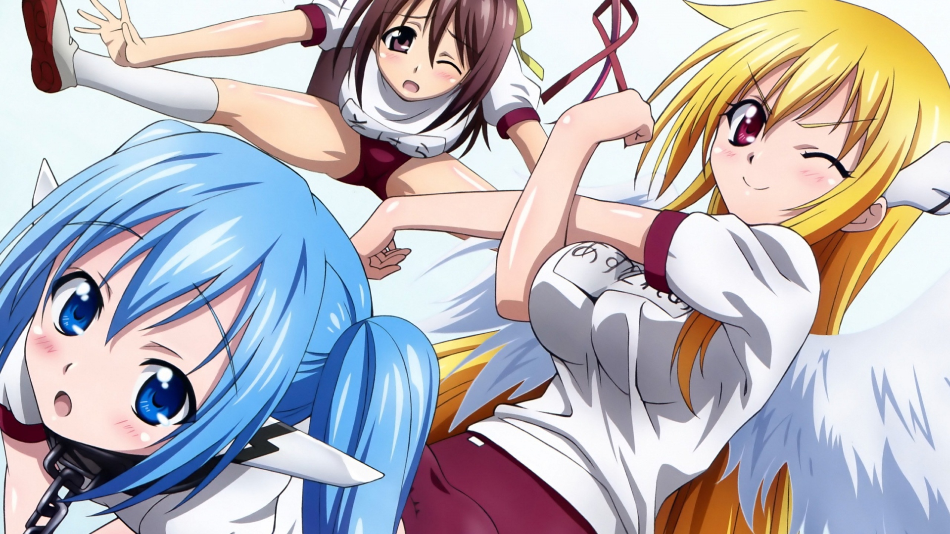 Download Wallpaper 1920x1080 anime, girls, athletes, jump, training Full HD 1080p HD Background