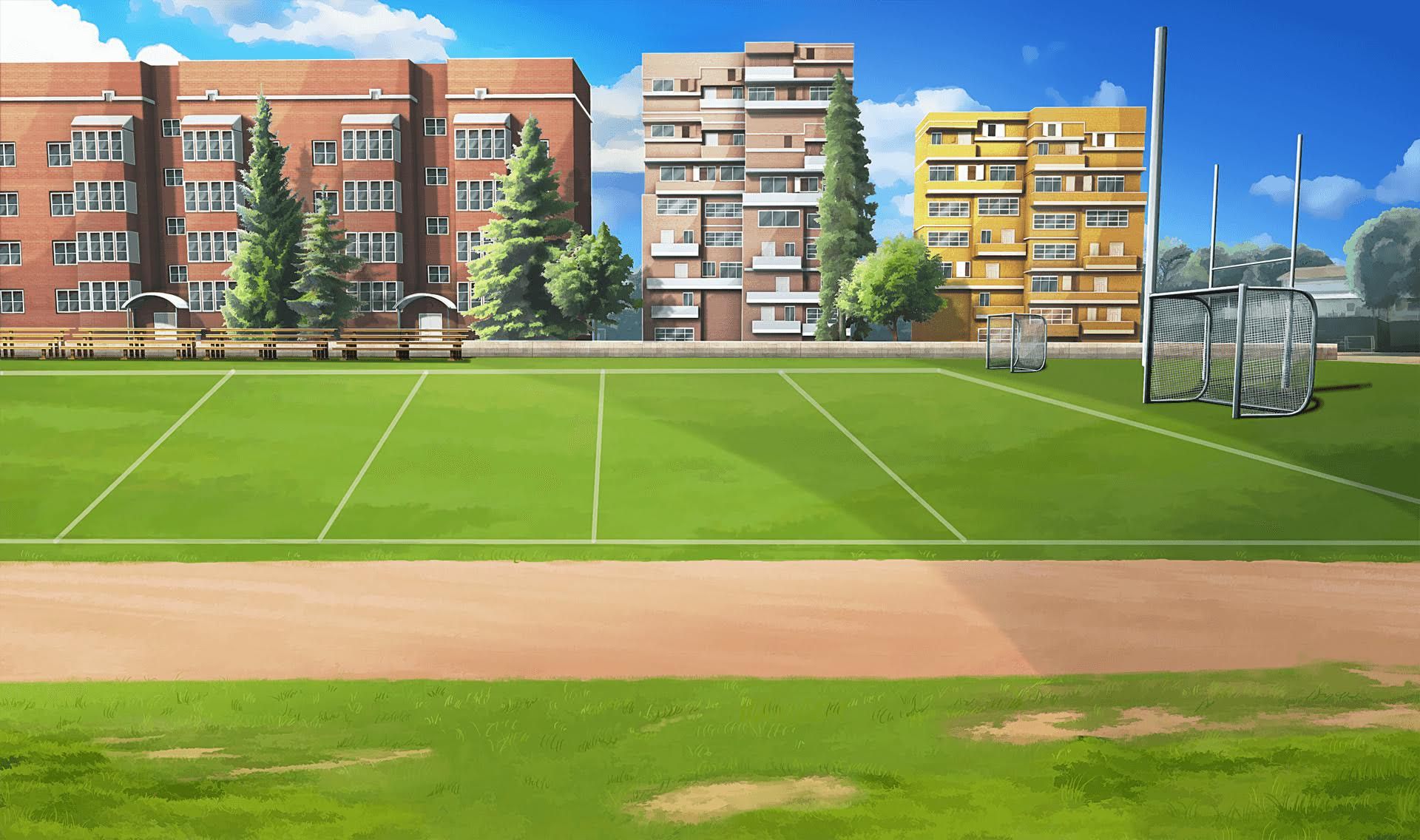 EXT. MG HIGHSCHOOL ATHLETIC FIELDS1. Cenário anime, Cenário para vídeos, Cenários digitais
