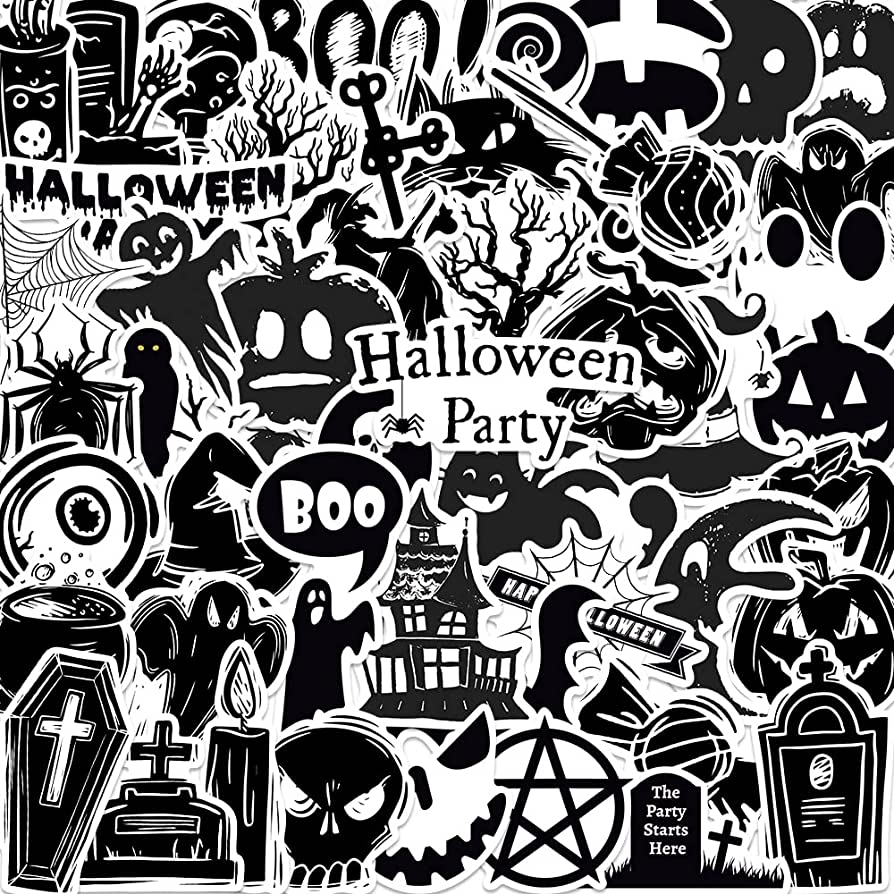 50pcs Halloween Stickers Pack Black & White Halloween Horror Stickers，Gift Bag Stickers，Horror Gifts Decor Stickers, Toys & Games