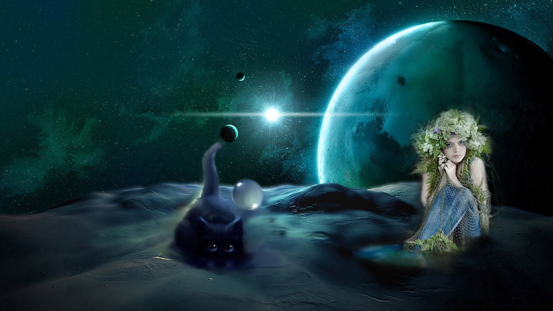Wallpaper, 1920x1080 px, cats, dark, dream, fairy, fantasy, fi, Gothic, nebula, plantes, sci, space, stars 1920x1080