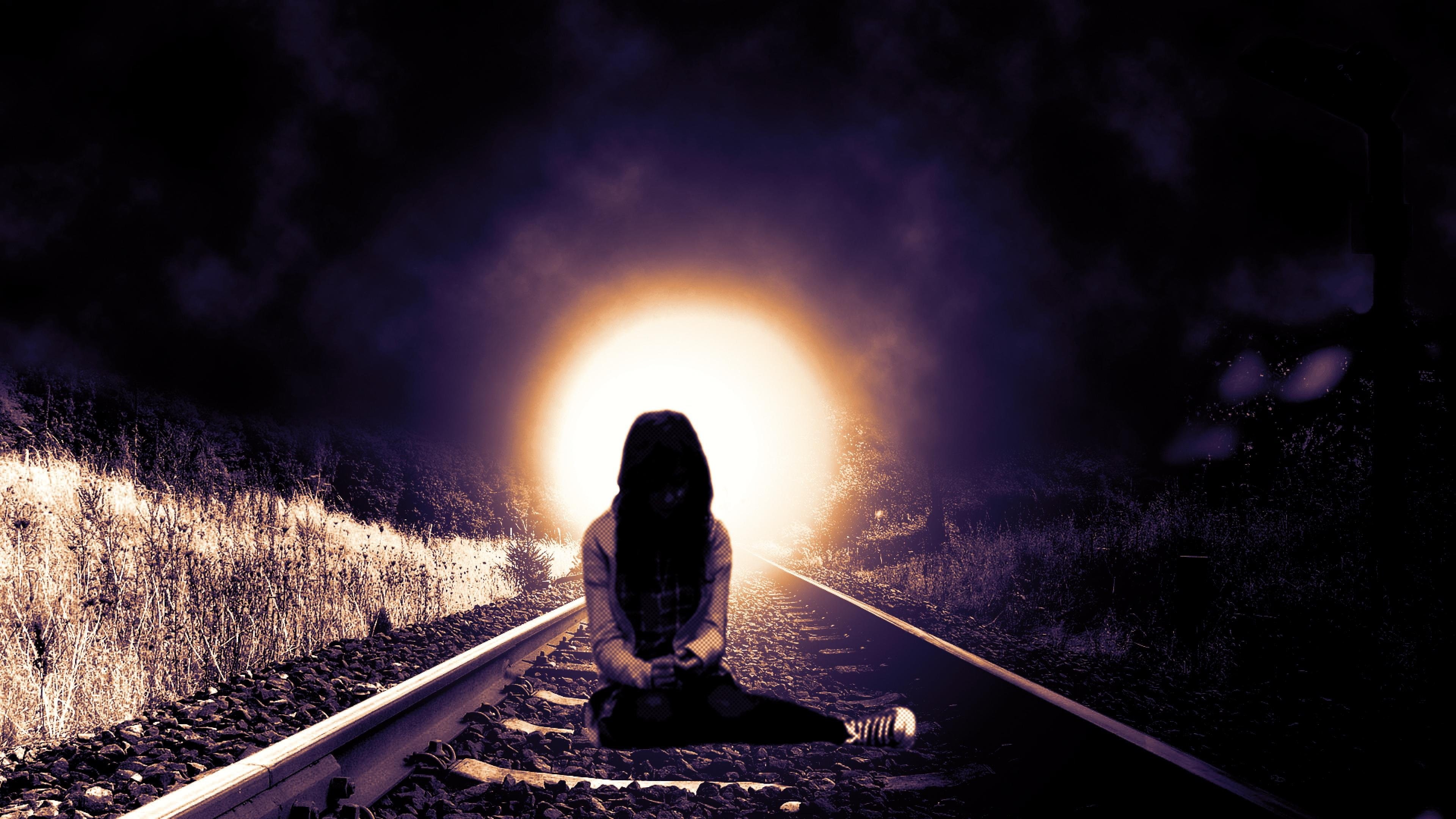 Wallpaper / Alone, Tracks, railroad, mood, Sad, People, death, lonely, 4K, sorrow, solitude, Emo, girl, emotion, Sadness, suicide, Train, loneliness free download