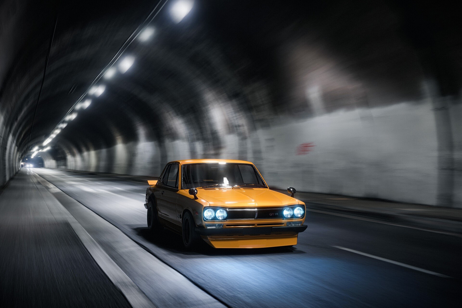 Wallpaper / Tunnel, Car, Vehicle, Orange Cars, Nissan Skyline 2000 GT R, Nissan Skyline C10 Free Download