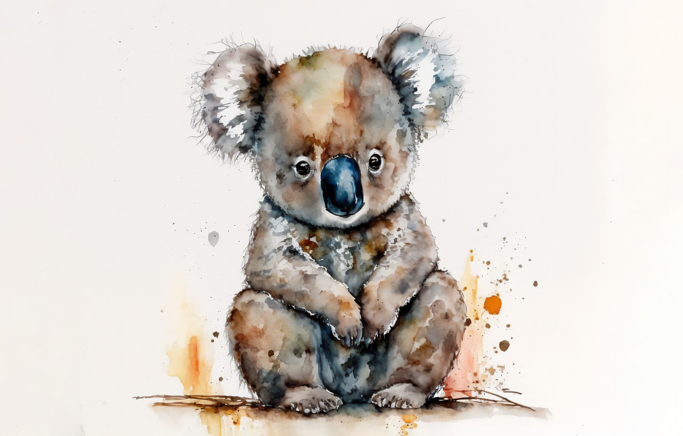Wallpaper animals, illustration, simple background, koalas, watercolor style image for desktop, section животные