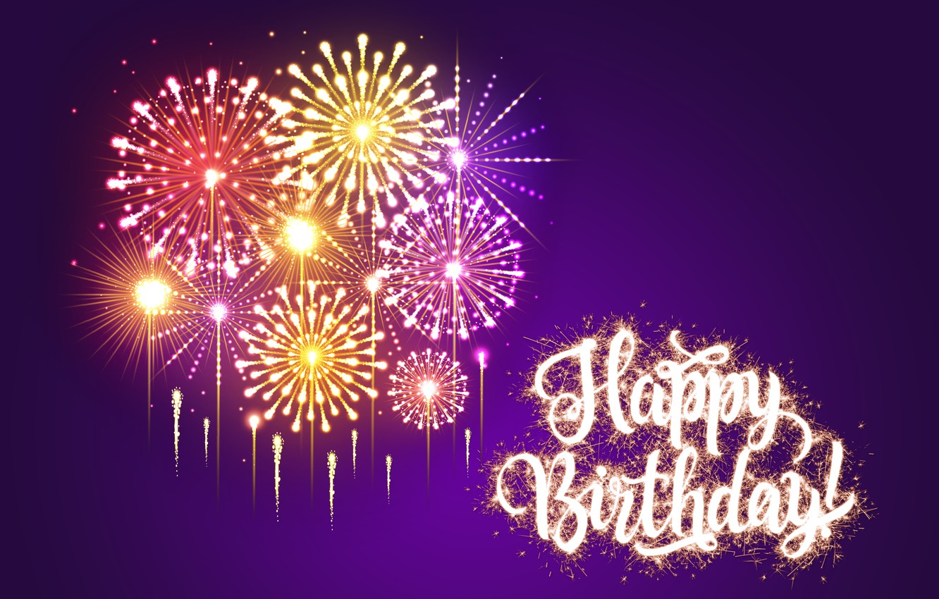 Wallpaper salute, Happy Birthday, fireworks, purple, sparkle, Birthday, design by Marika image for desktop, section праздники