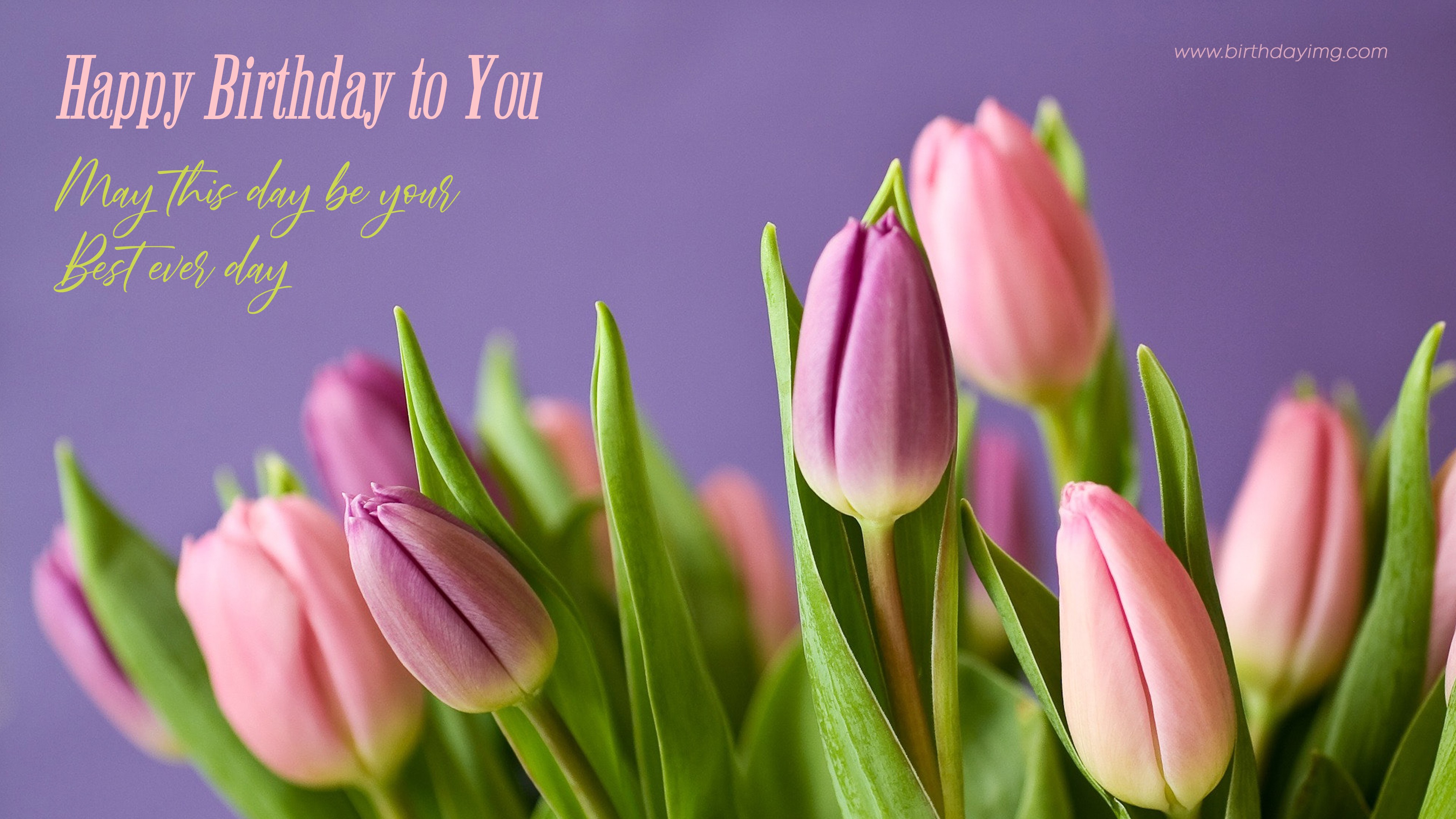 Free Purple Happy Birthday Wallpaper with Tulips