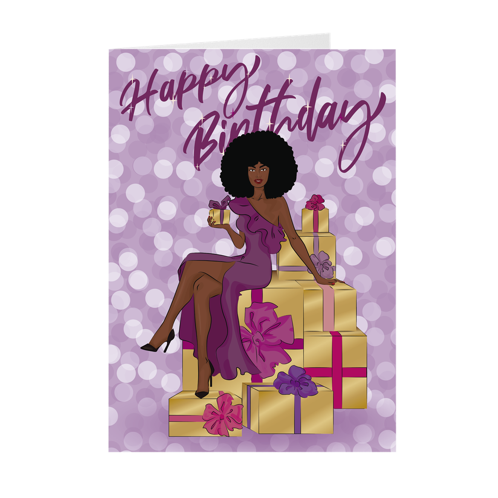 Afro Dress & Colorful Gifts American Birthday Card
