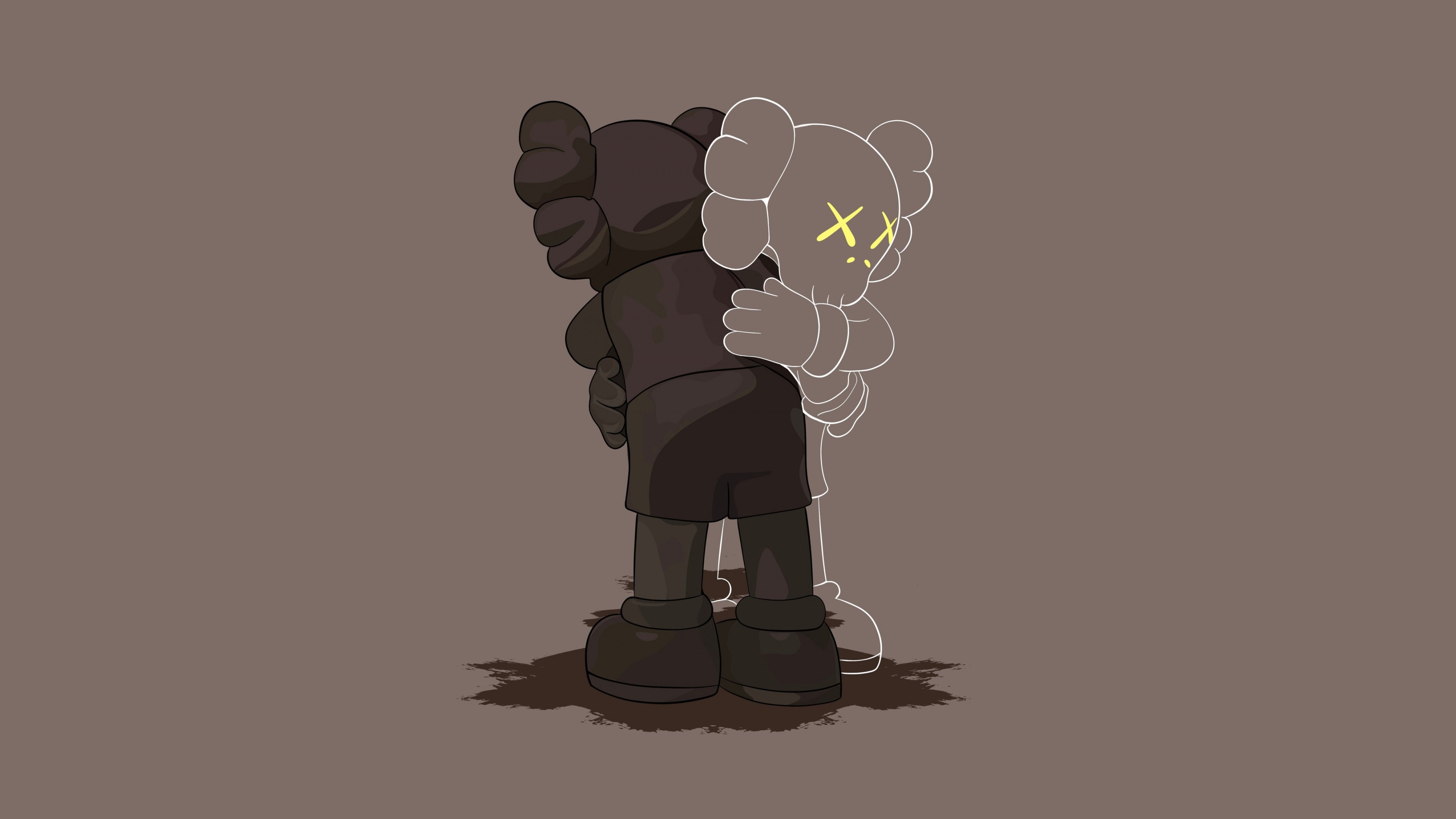 Kaws Companion Wallpaper 4K, Kaws hugging, Minimal