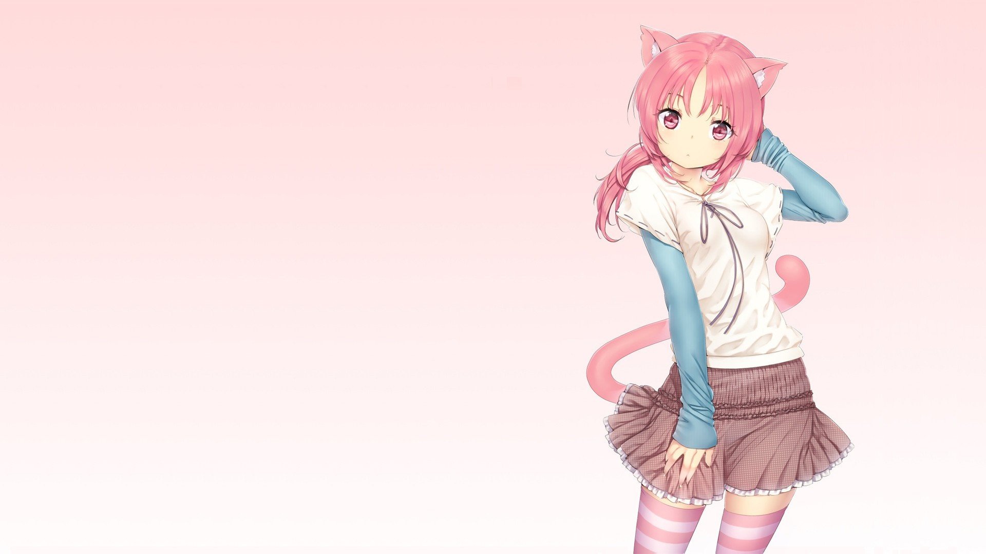 illustration, anime, anime girls, cat girl, cartoon, pink hair, pink Gallery HD Wallpaper