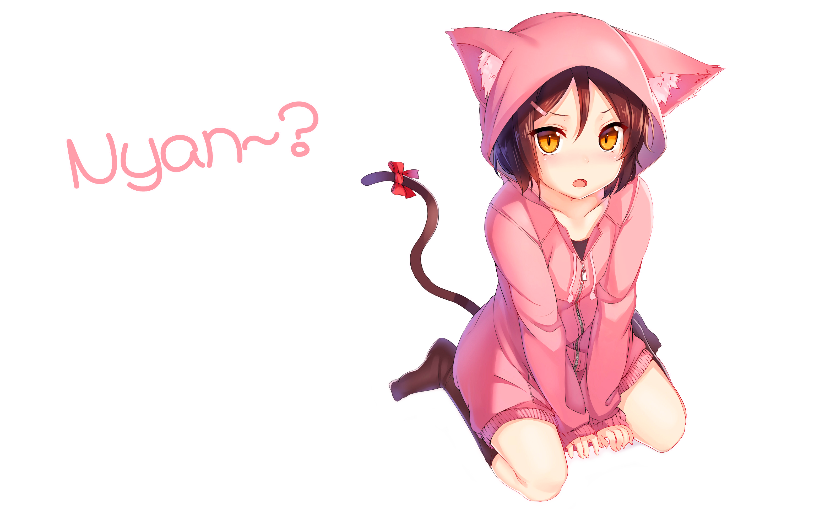 Wallpaper / peroperoairu, animal ears, anime girls, simple background, anime, pink, tail, cat girl free download