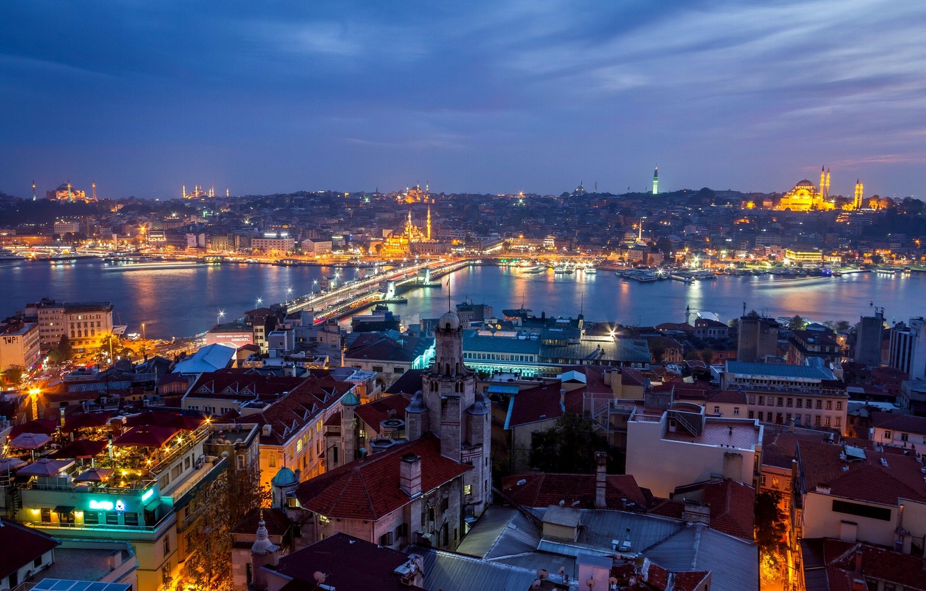 Wallpaper the city, building, home, the evening, panorama, Istanbul, Turkey, Turkey, Istanbul, Turkey image for desktop, section город
