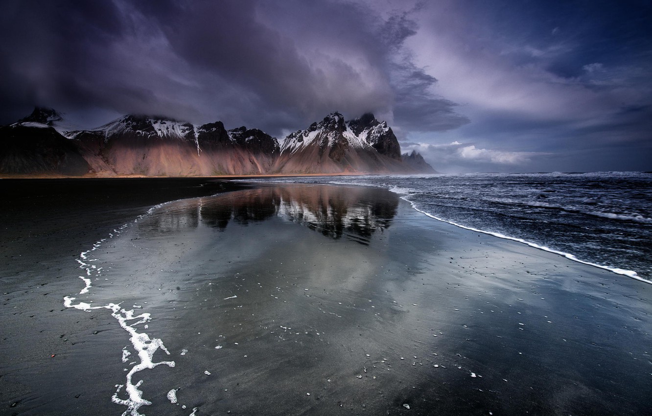 Wallpaper beach, mountains, Iceland, black sand image for desktop, section природа