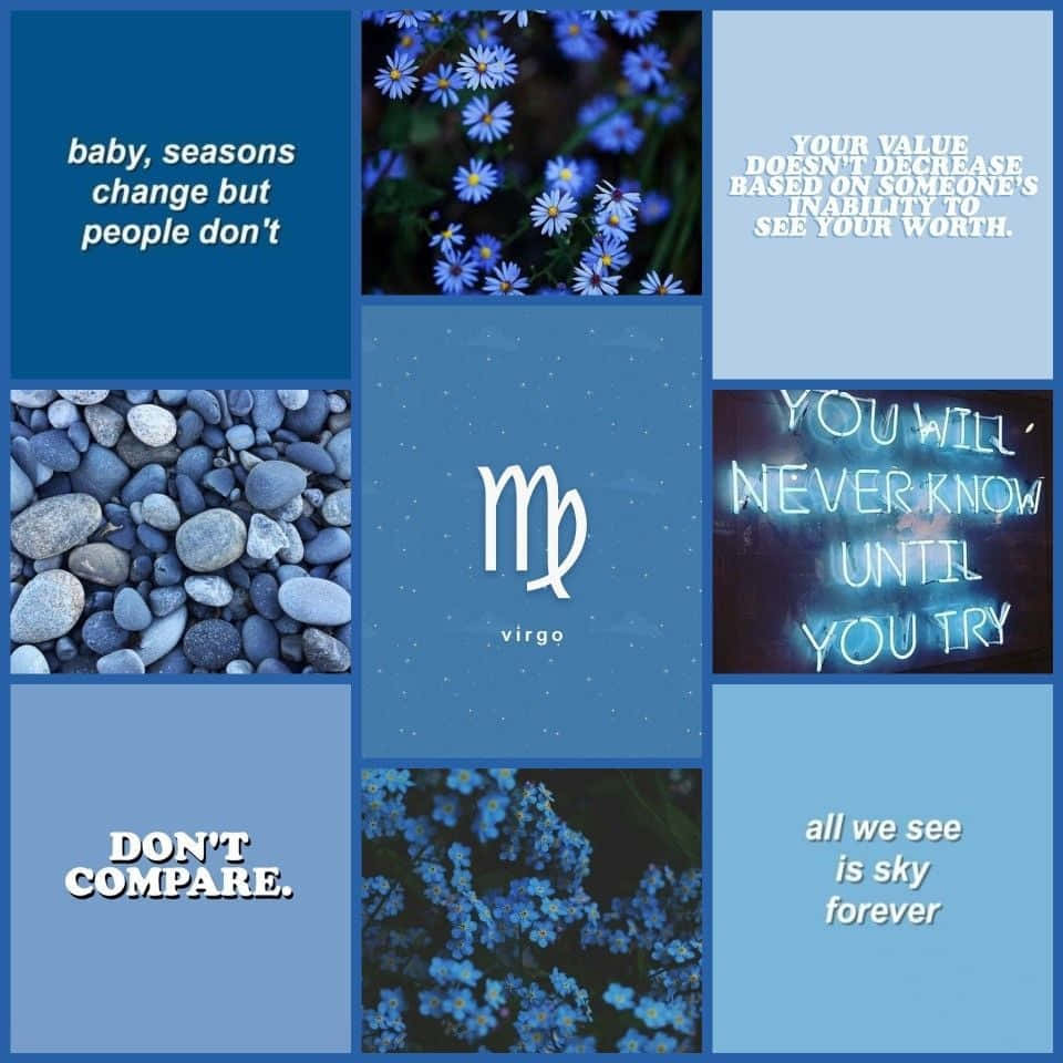 Download A Collage Of Blue Flowers And Blue Words Wallpaper
