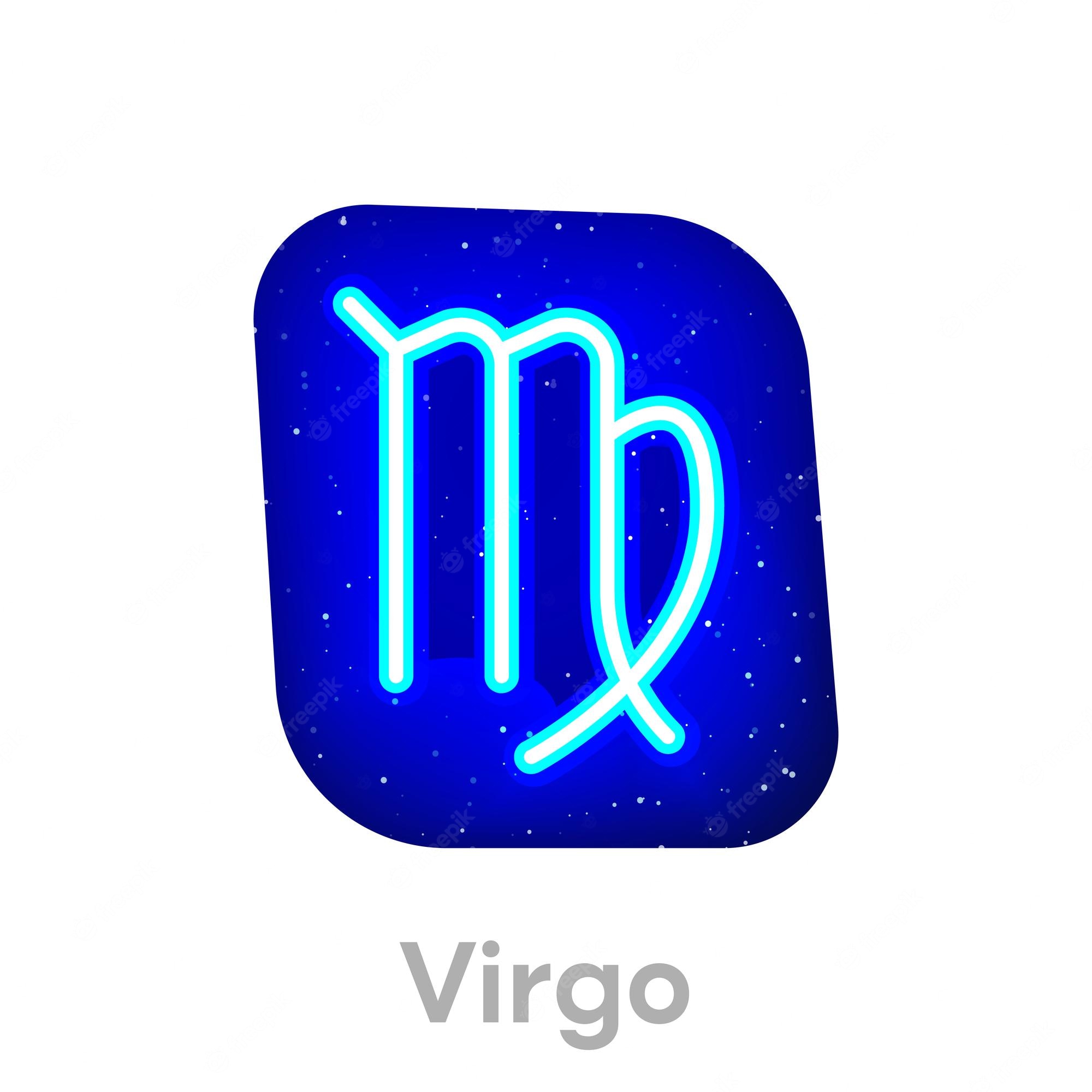 Premium Vector. Neon blue virgo zodiac in space realistic neon horoscope glowing neon virgo zodiac line