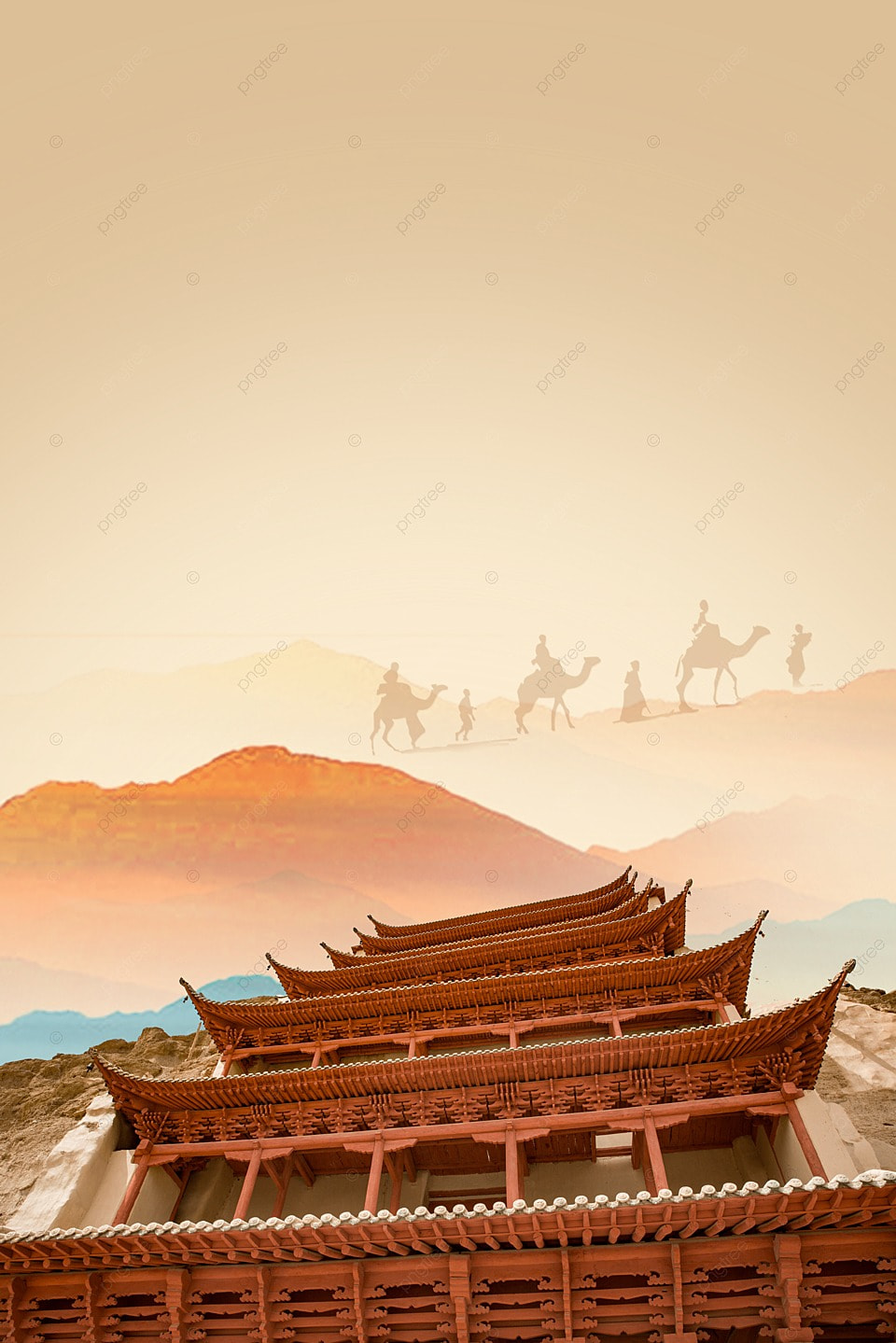 Dunhuang Ancient Architecture Grey Chinese Style Background Wallpaper Image For Free Download