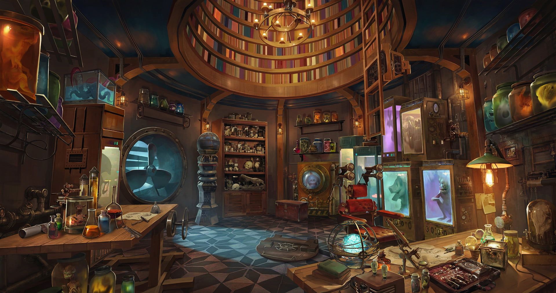 artwork fantasy art #steampunk #room #laboratories P #wallpaper #hdwallpaper #desktop. Fantasy shop, Fantasy rooms, Fantasy art landscapes