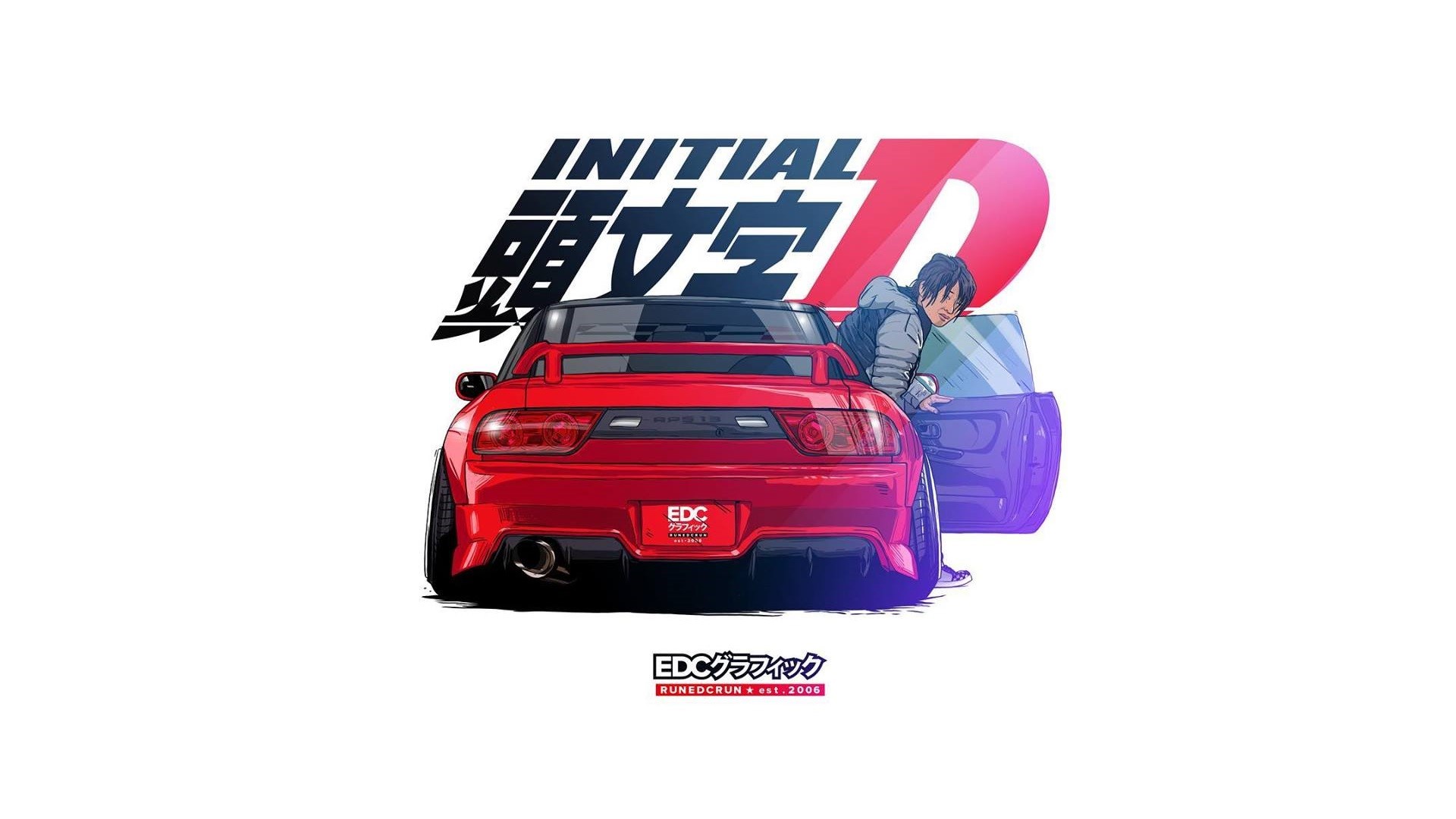 Wallpaper / EDC Graphics, Nissan 240SX, Nissan, render, JDM, Initial D, anime, Japanese cars, rear view, red cars free download